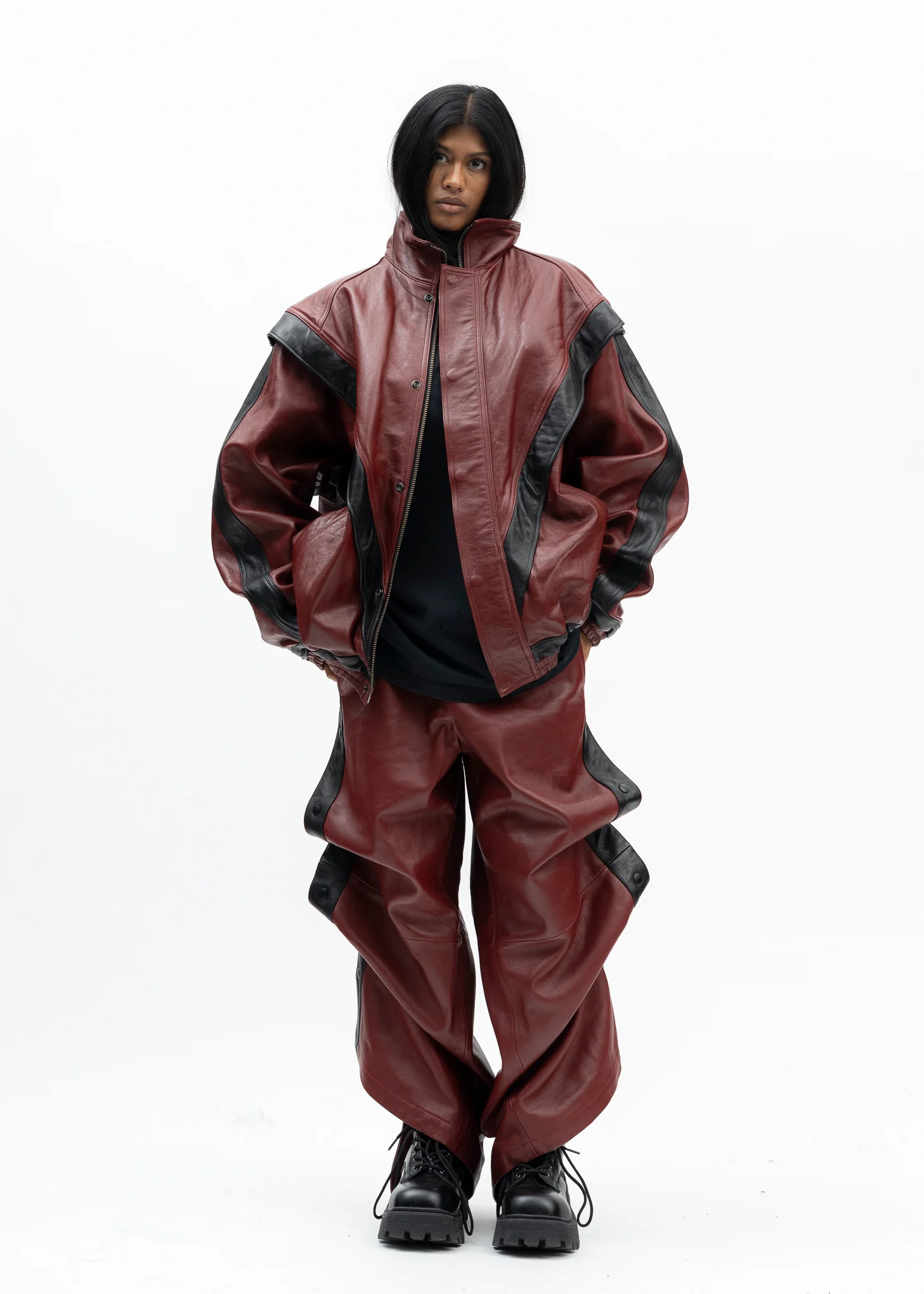 RED LEATHER TRACK JACKET - Image 6