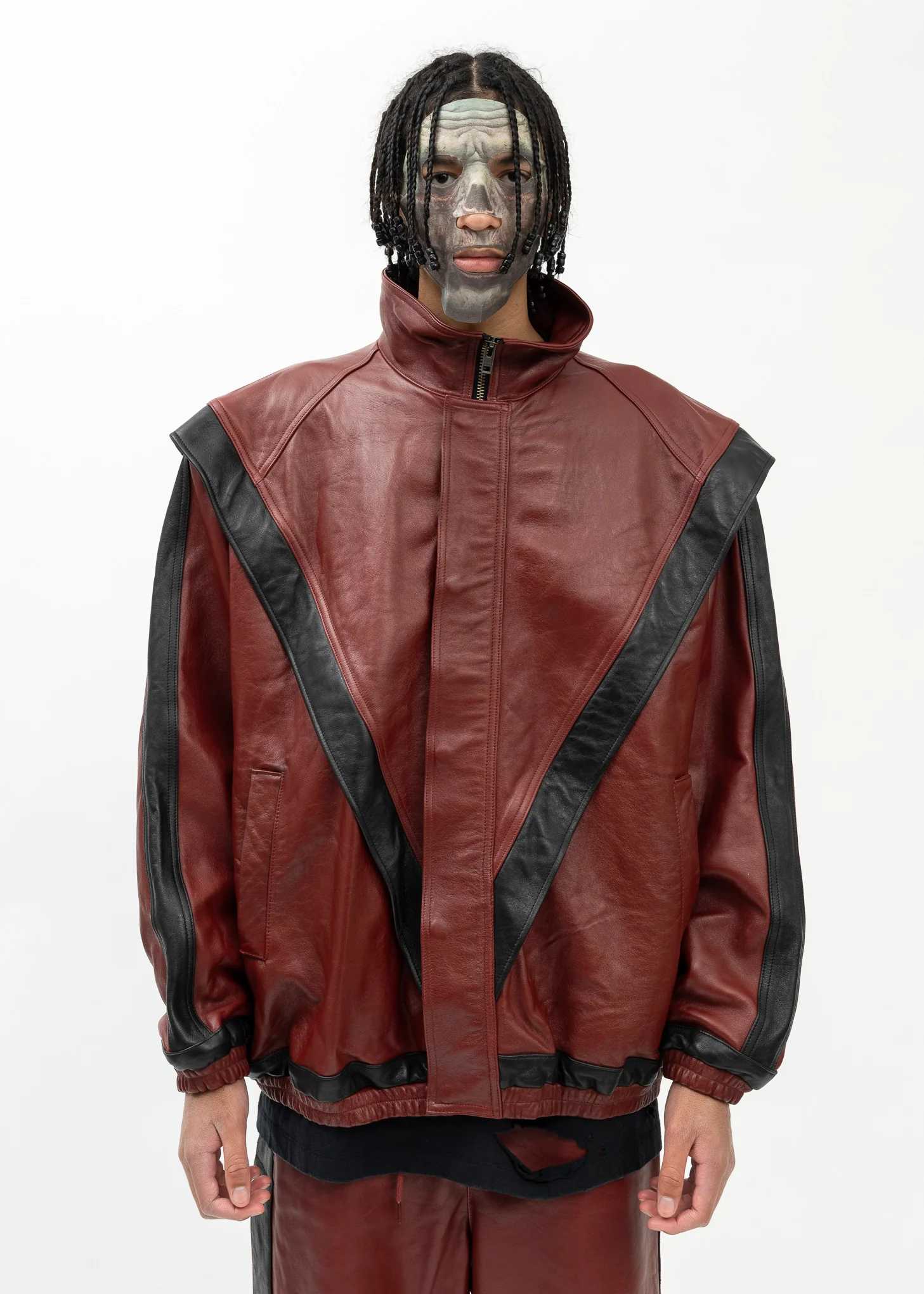 RED LEATHER TRACK JACKET