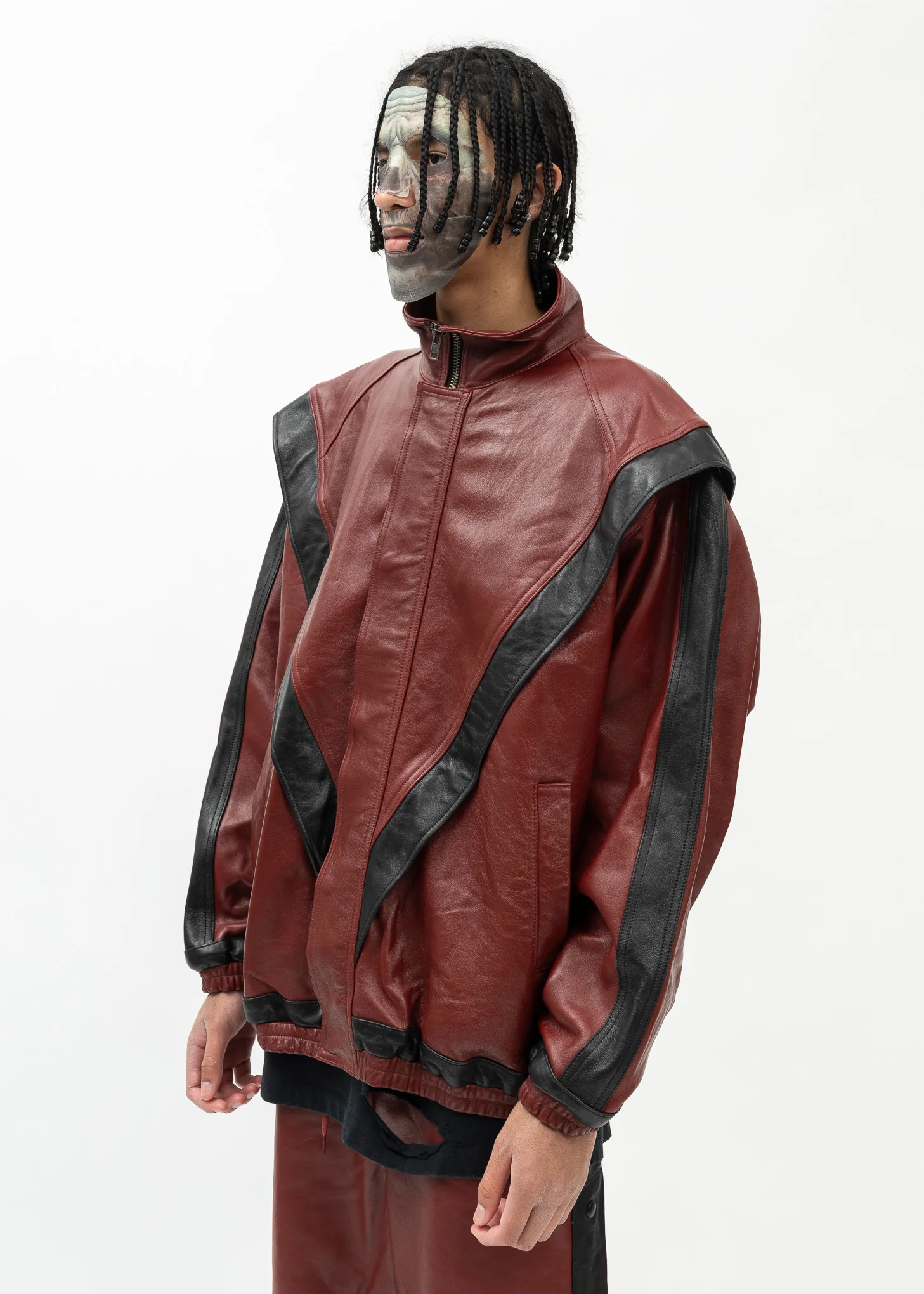 RED LEATHER TRACK JACKET - Image 3