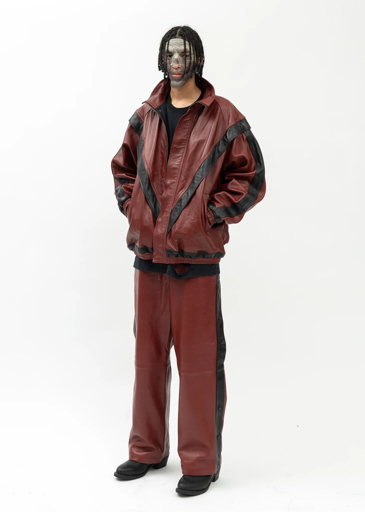 RED LEATHER TRACK JACKET - Image 8