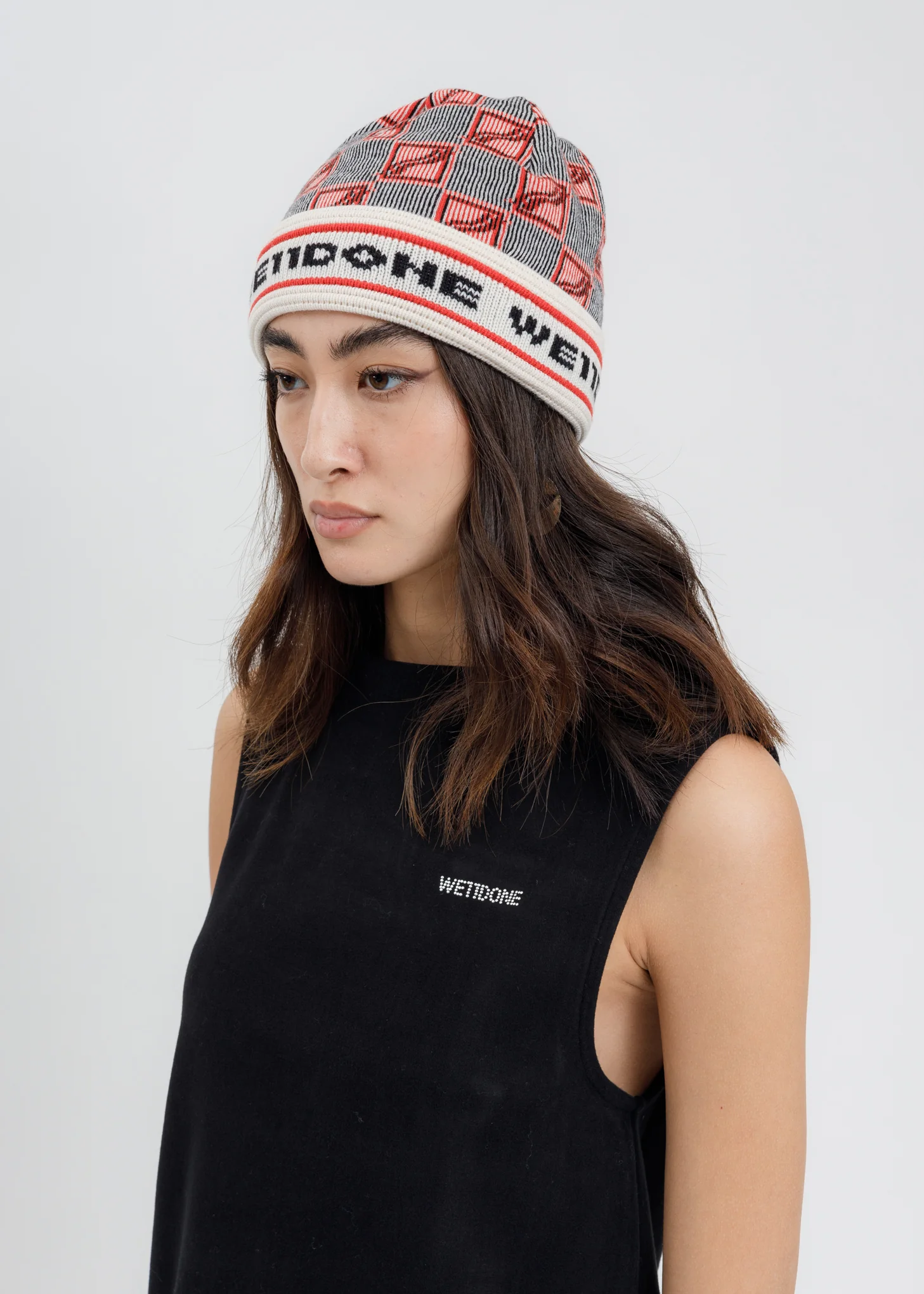 Red Logo All Over Short Beanie