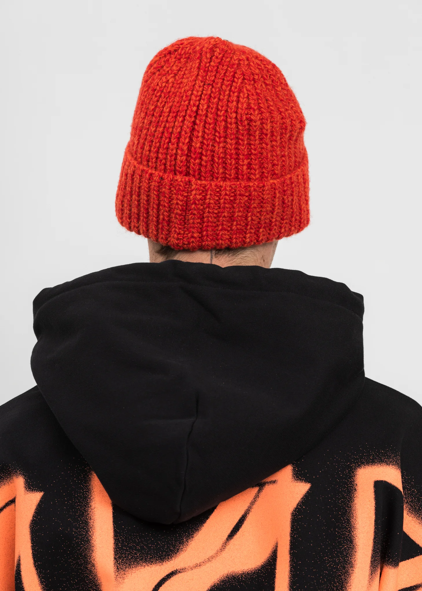 Red Logo Leather Patch Embroidered Beanie - Image 4