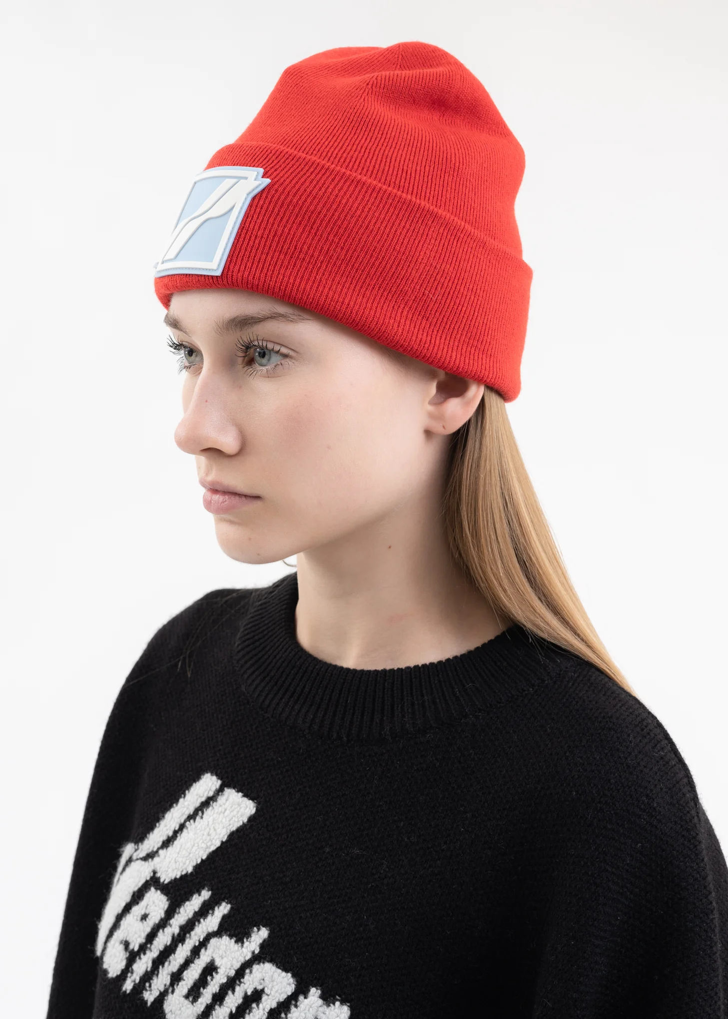 Red Logo Patched Wide Rib Beanie - Image 2