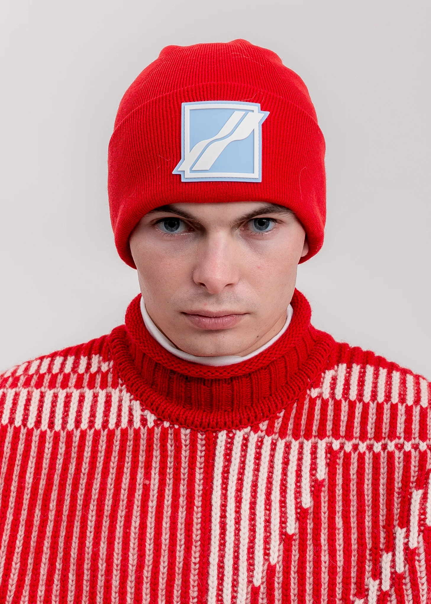 Red Logo Patched Wide Rib Beanie - Image 2