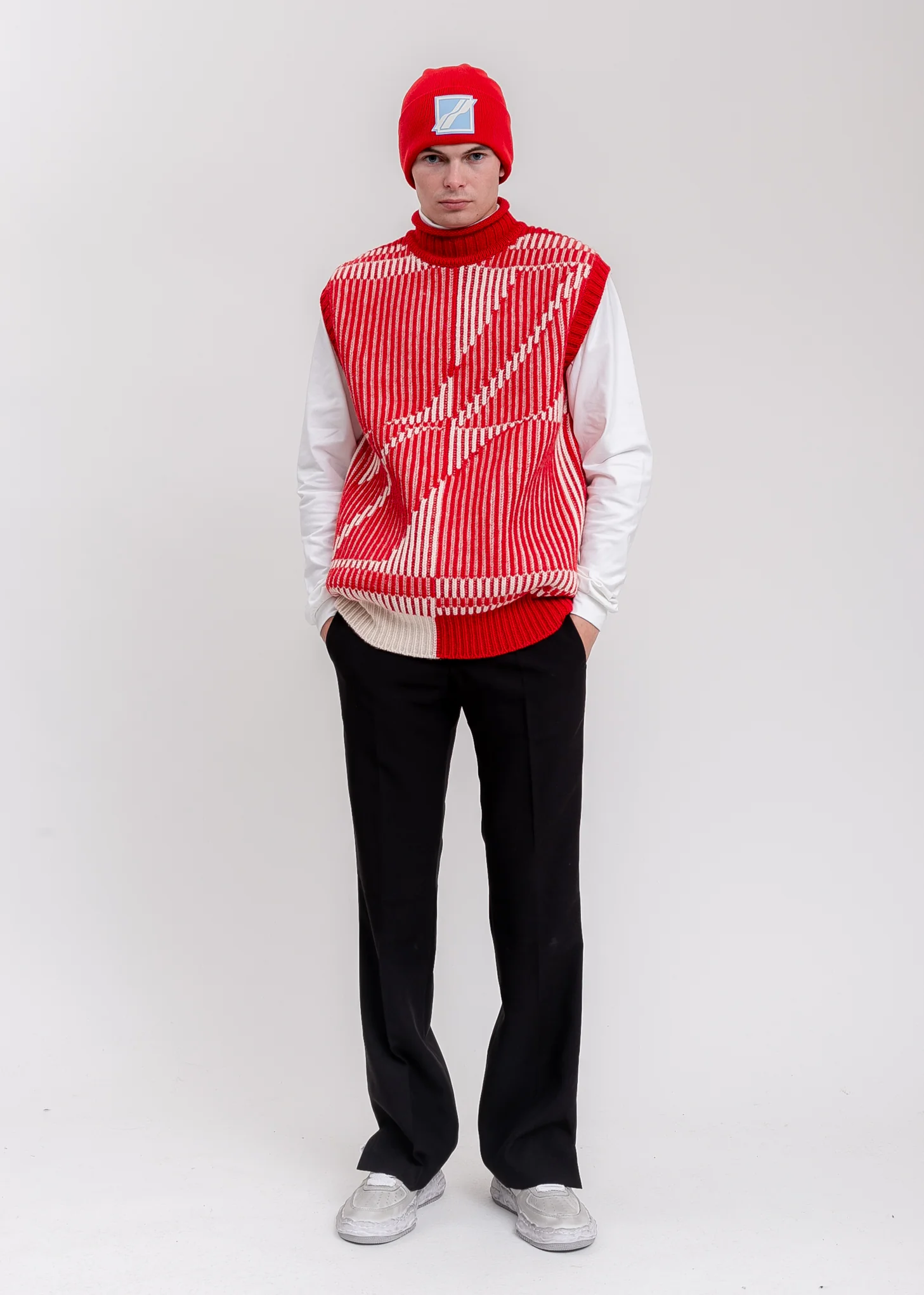 Red Logo Patched Wide Rib Beanie - Image 4