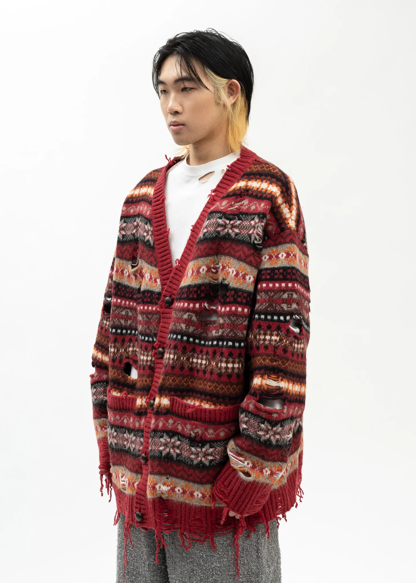 RED OVERSIZED FAIR-ISLE CARDIGAN - Image 3