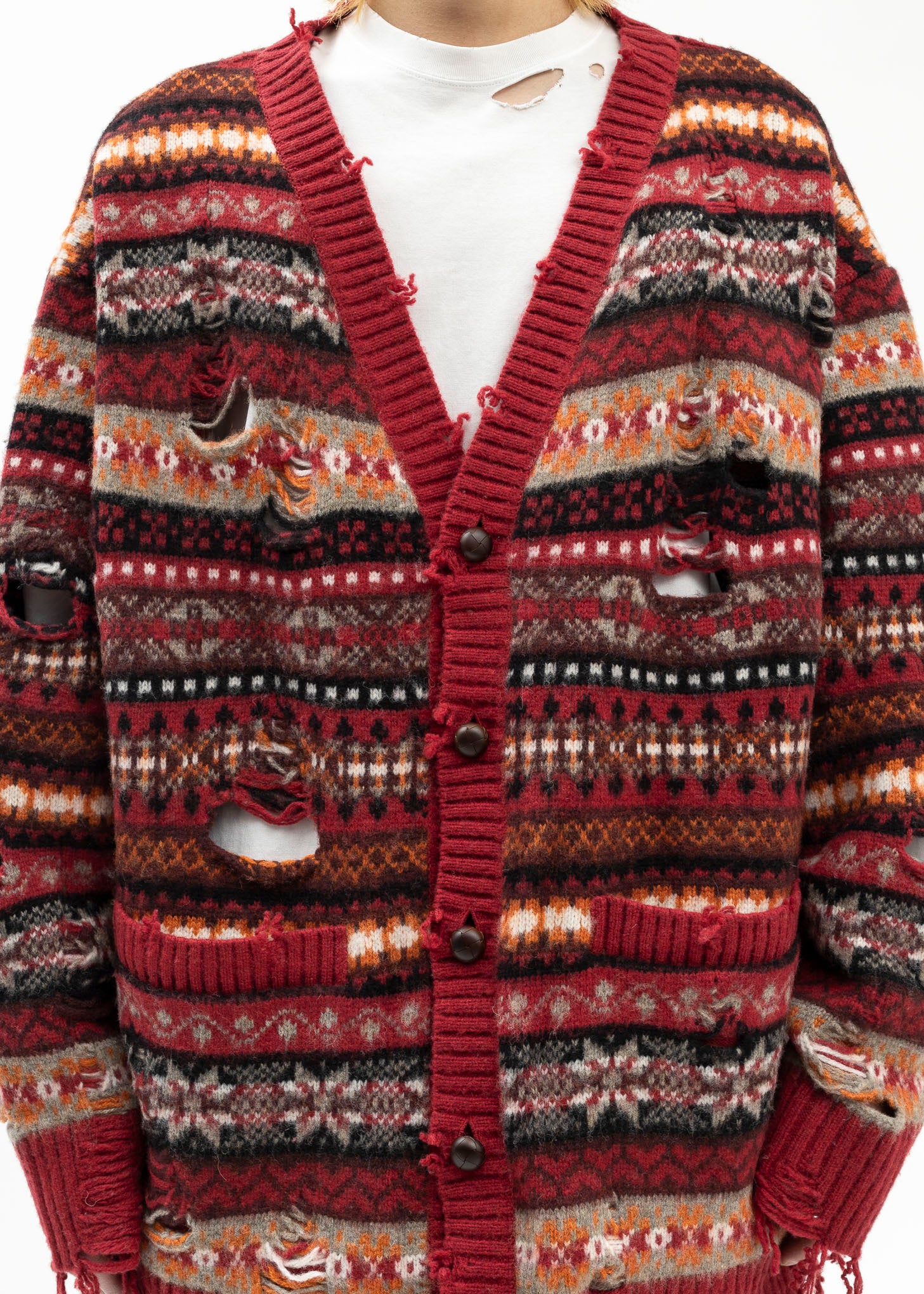 RED OVERSIZED FAIR-ISLE CARDIGAN - Image 4
