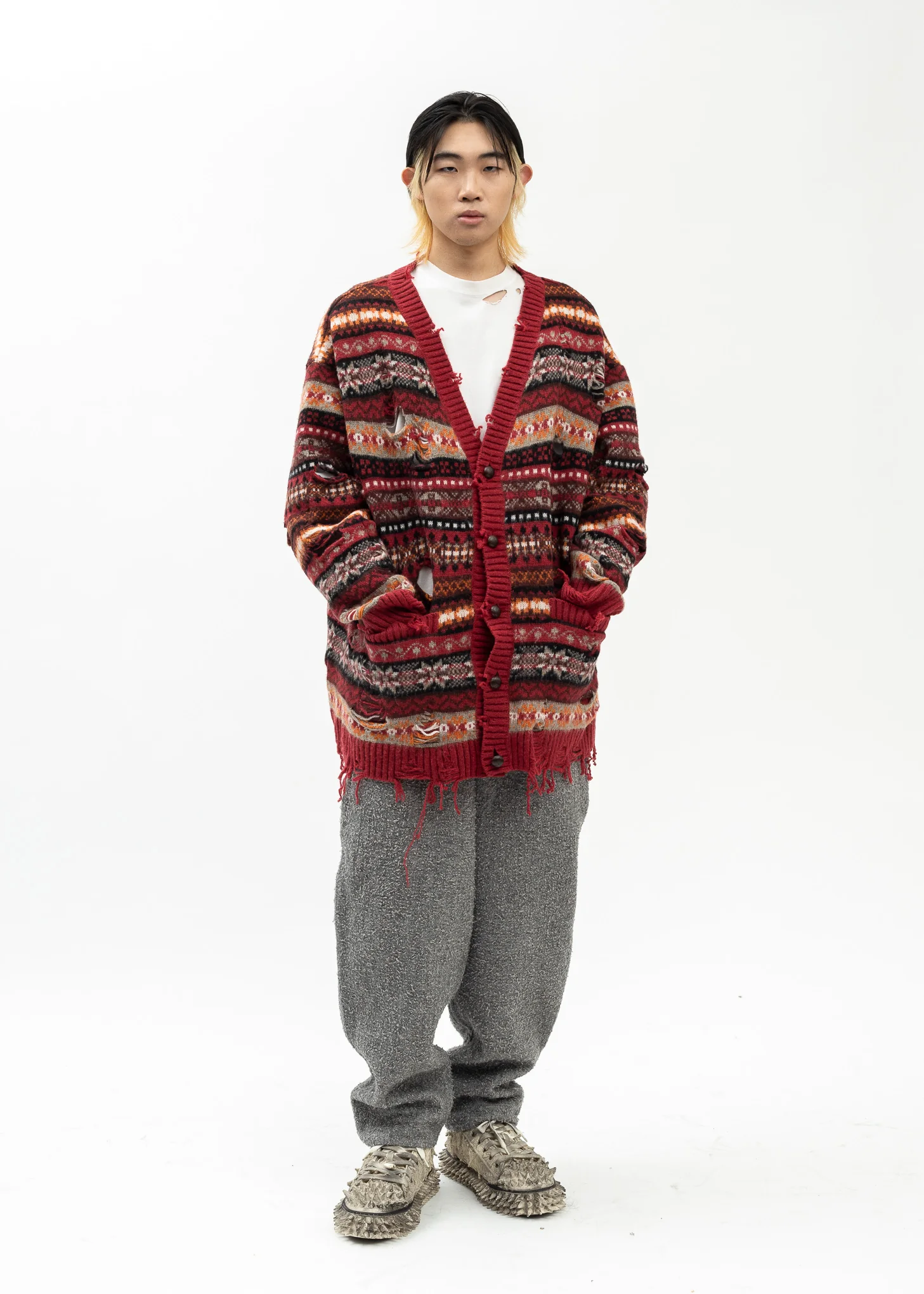 RED OVERSIZED FAIR-ISLE CARDIGAN - Image 5