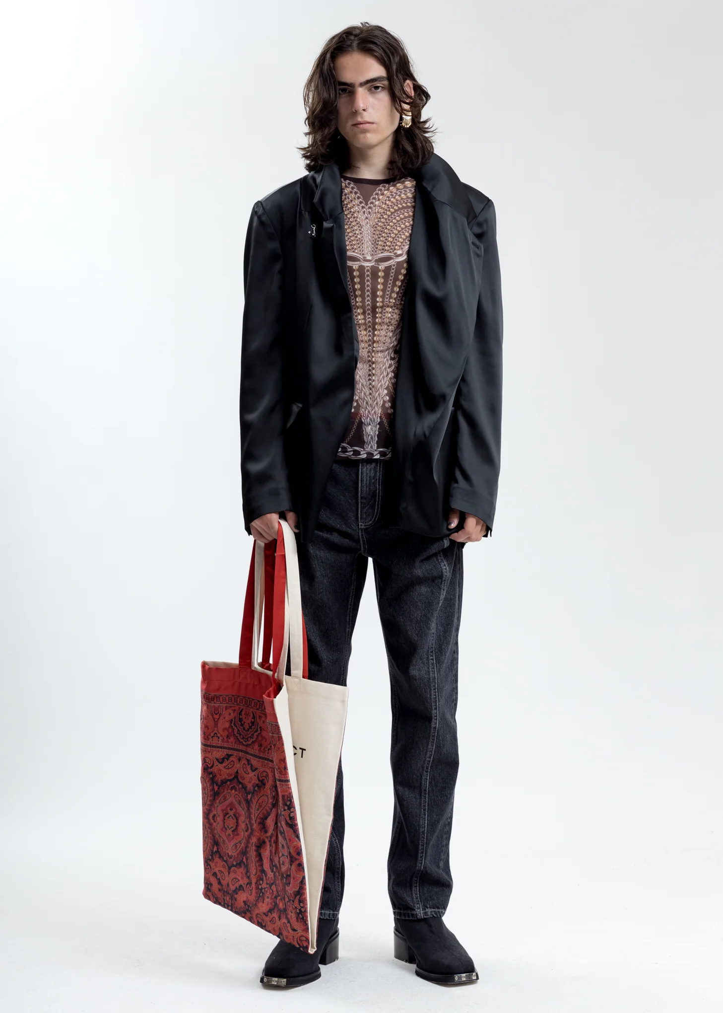 Reversible Red And Beige Scarf Tote Bag - Image 8