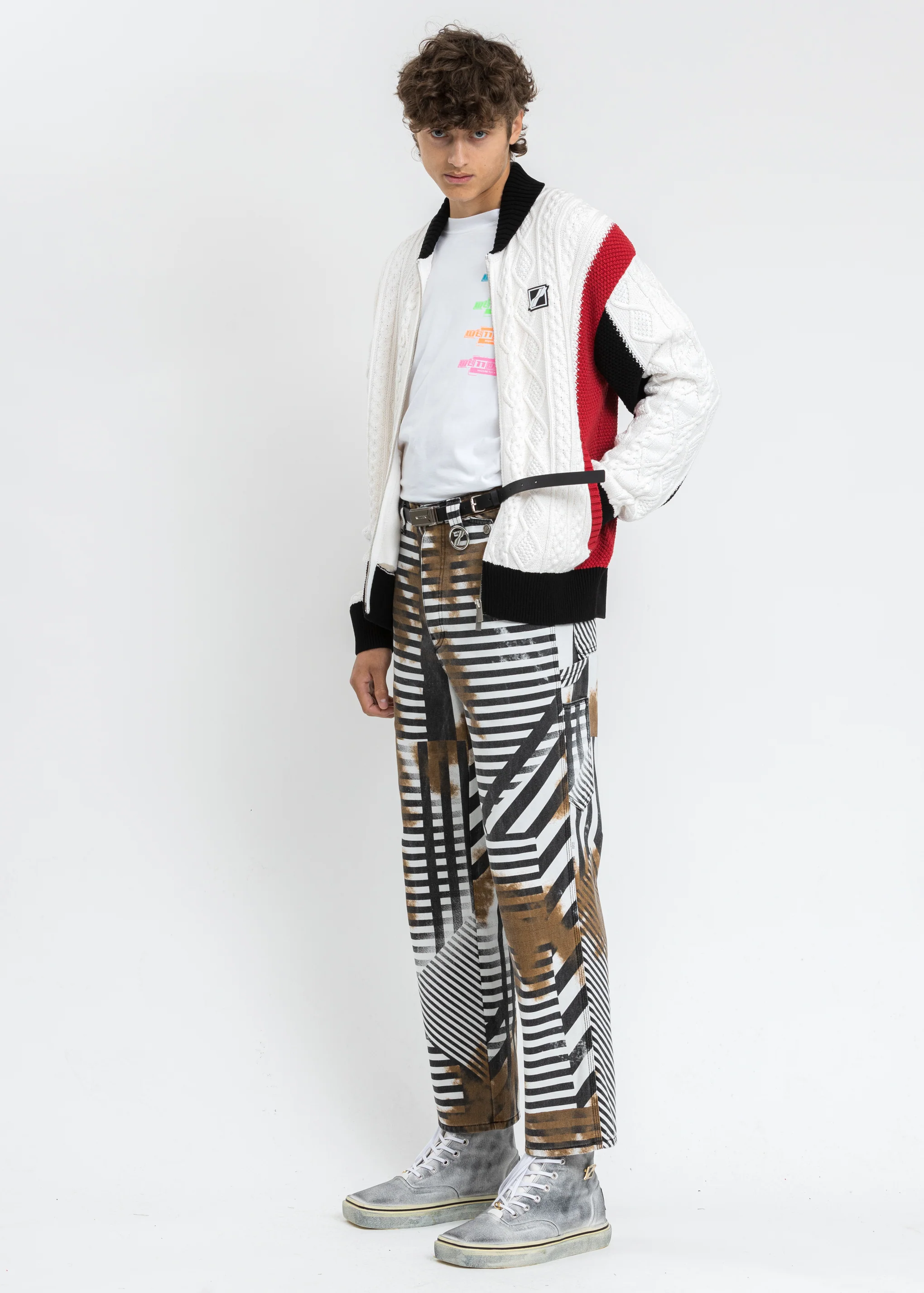 Red SPADE Jacquard Patched Cable Knit Jacket - Image 6