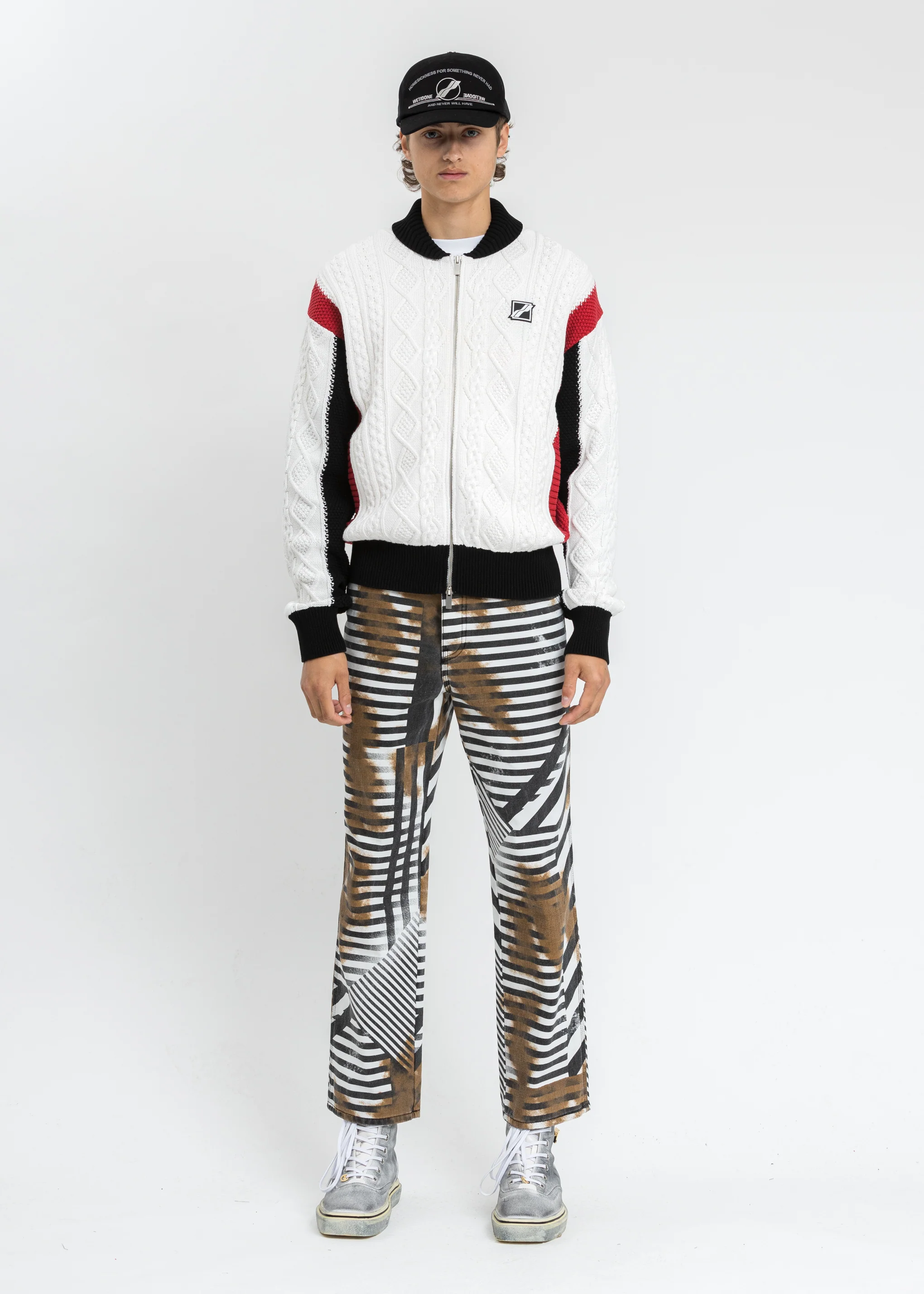 Red SPADE Jacquard Patched Cable Knit Jacket - Image 7