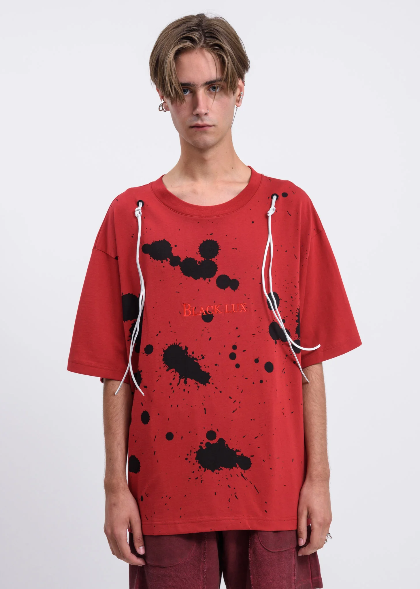Red Splatter T-Shirt w/ Clouds Print