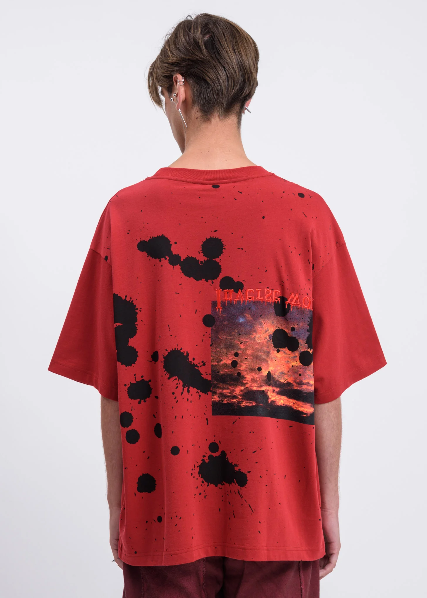 Red Splatter T-Shirt w/ Clouds Print - Image 2