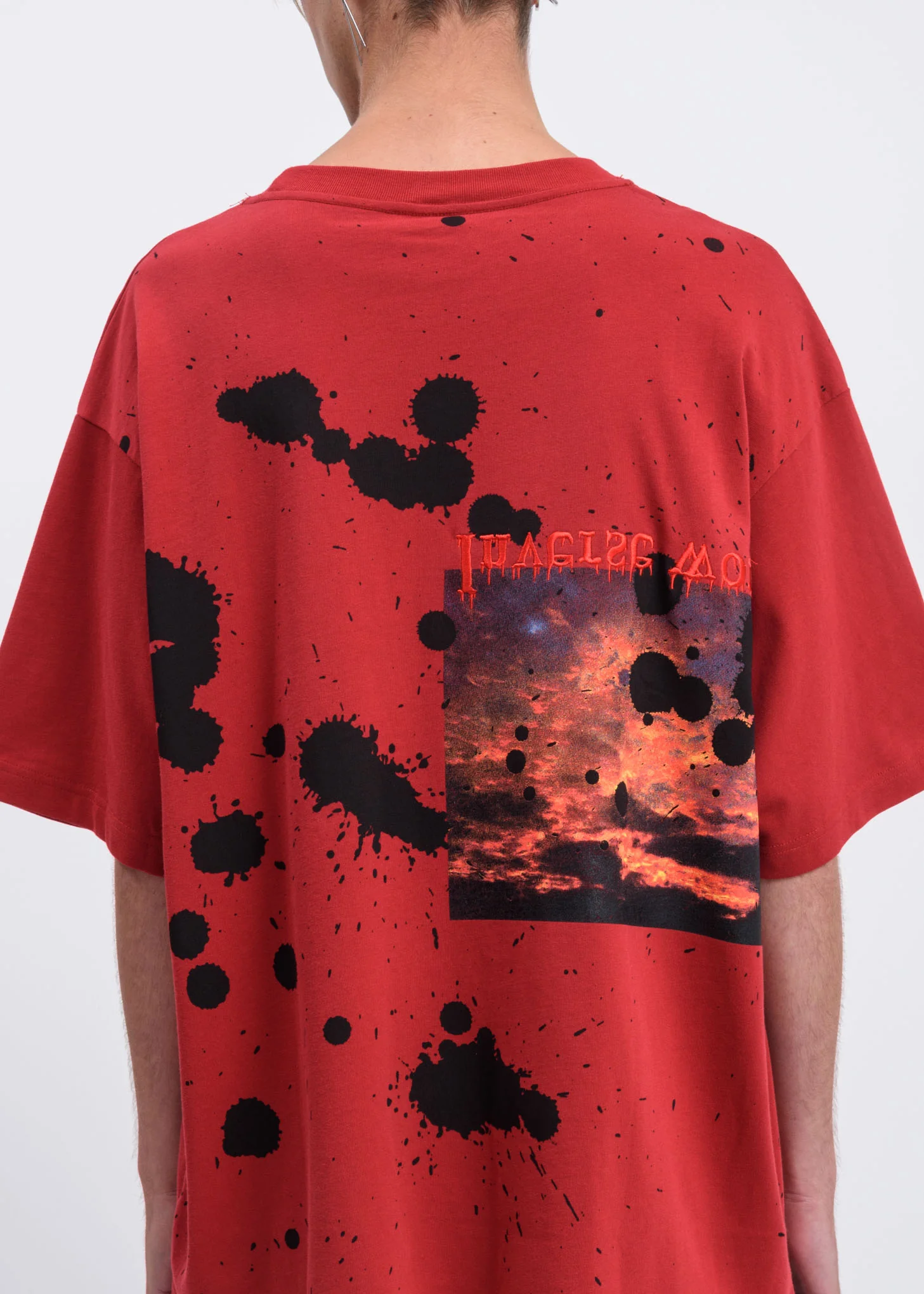 Red Splatter T-Shirt w/ Clouds Print - Image 4
