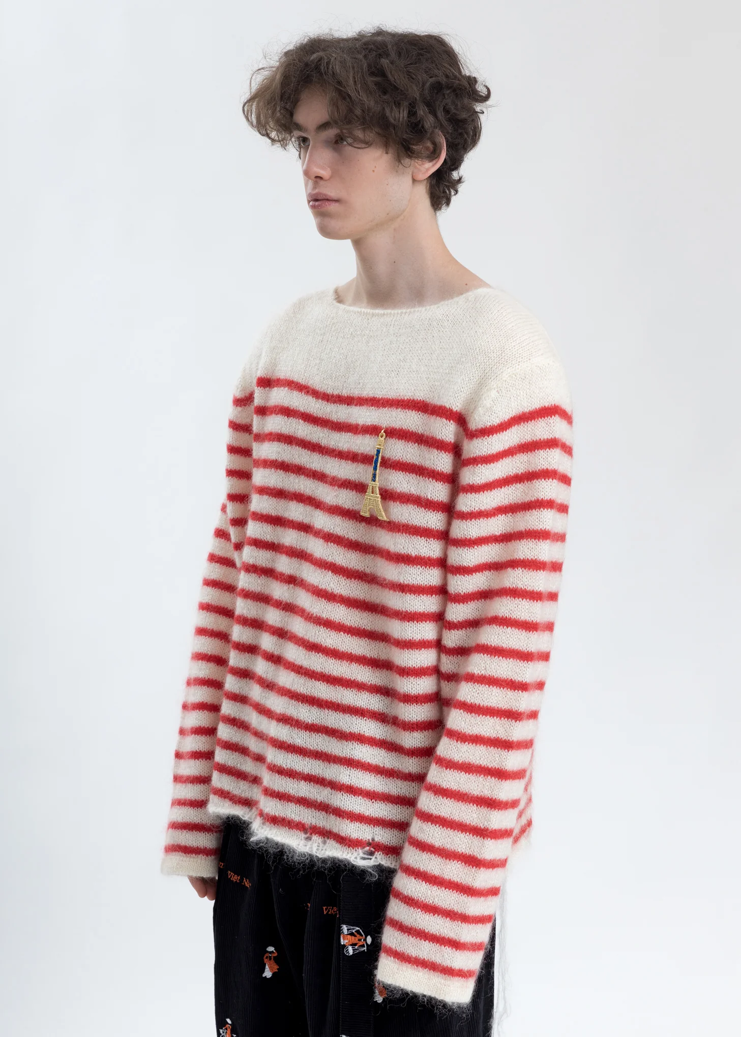 Red Stripes French Border Mohair Pullover - Image 4
