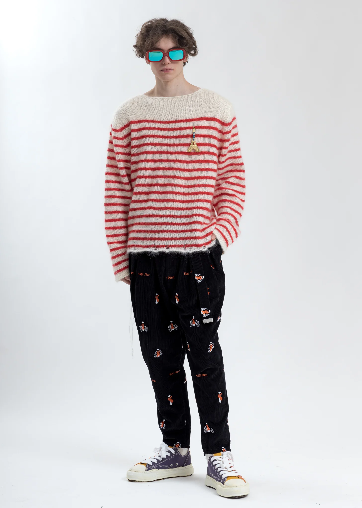 Red Stripes French Border Mohair Pullover - Image 7