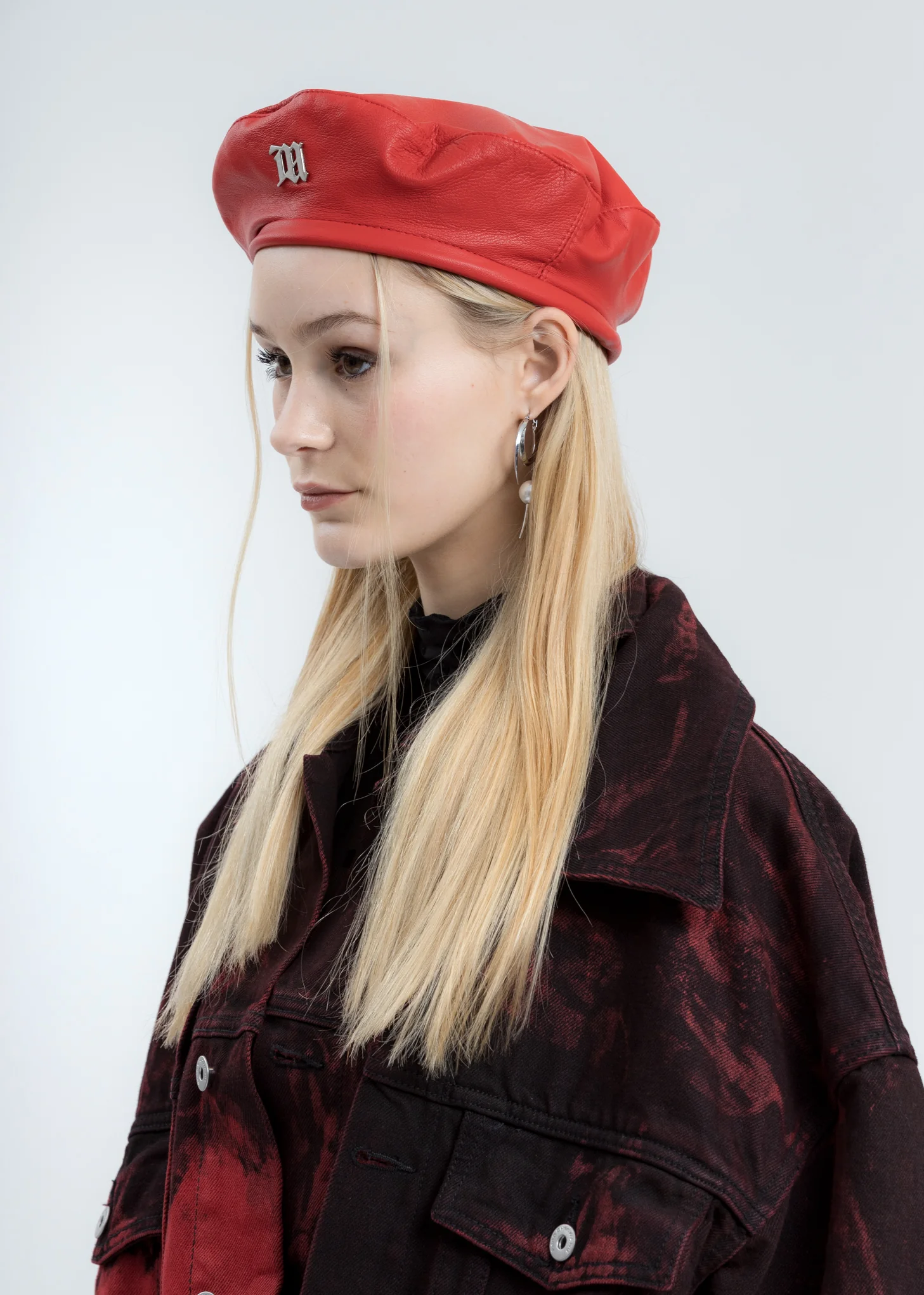 Red Vegan Leather Beret - Image 2