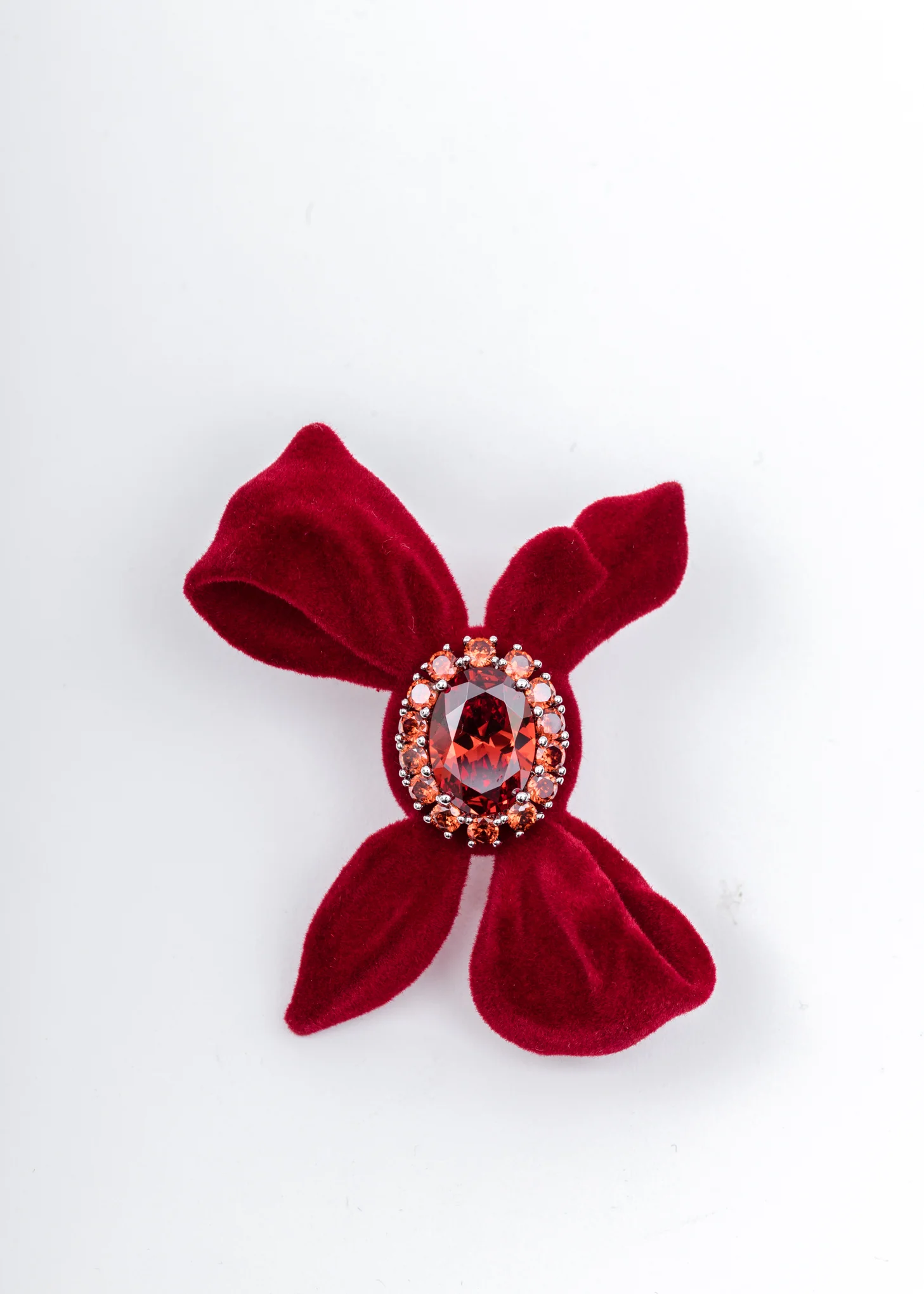 Red Zircon Wrinkle Velvet Bow Earring