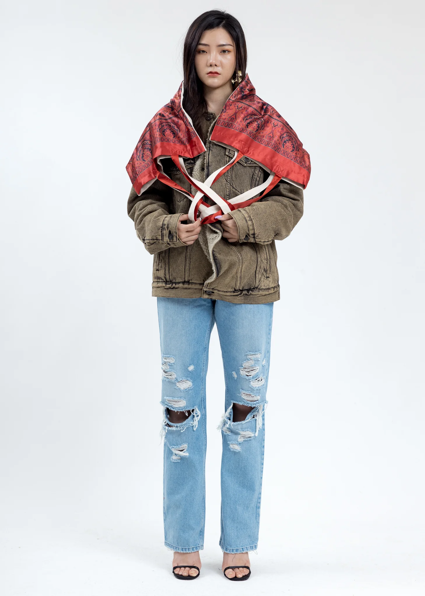 Reversible Red And Beige Scarf Tote Bag - Image 4