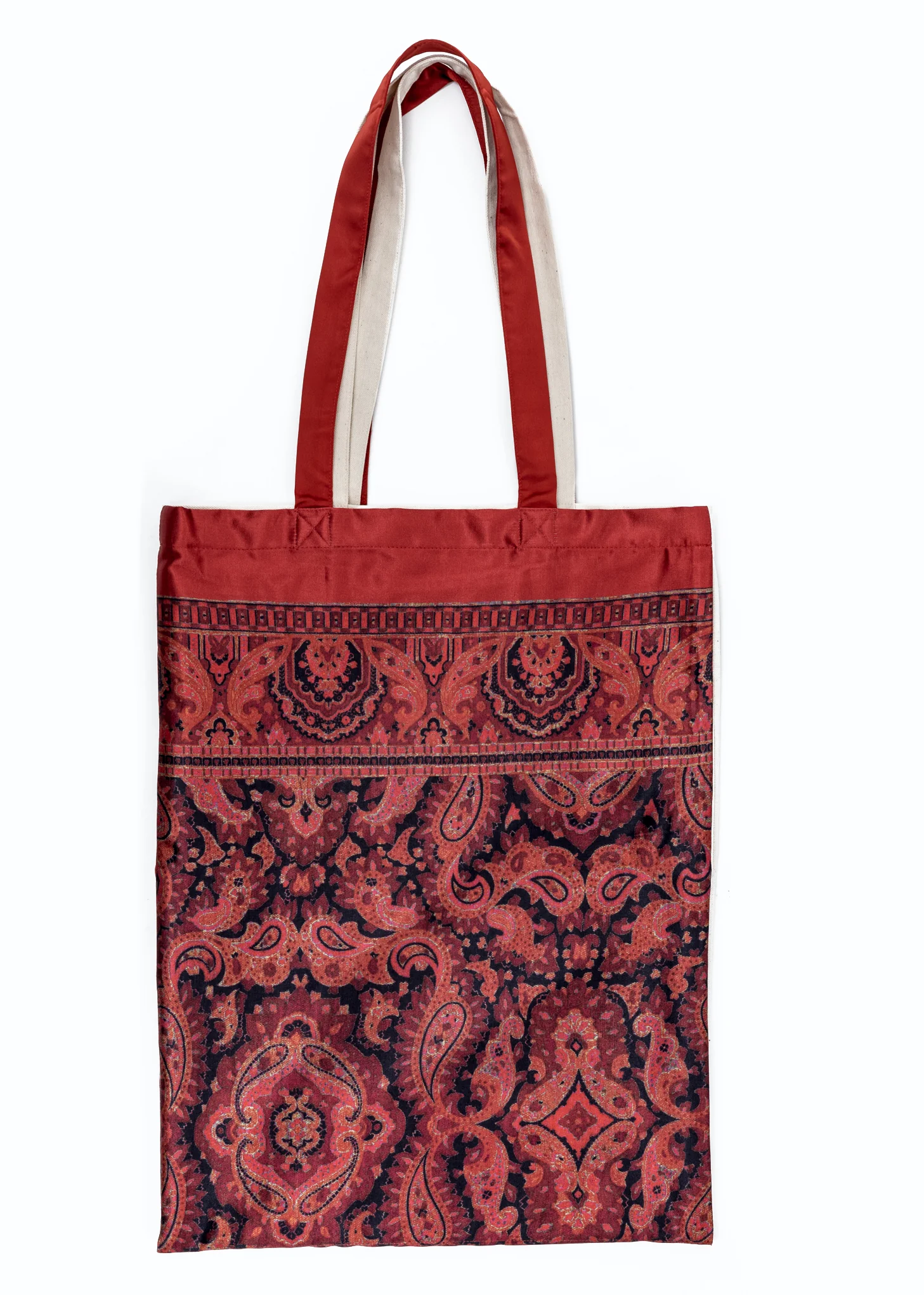 Reversible Red And Beige Scarf Tote Bag - Image 8