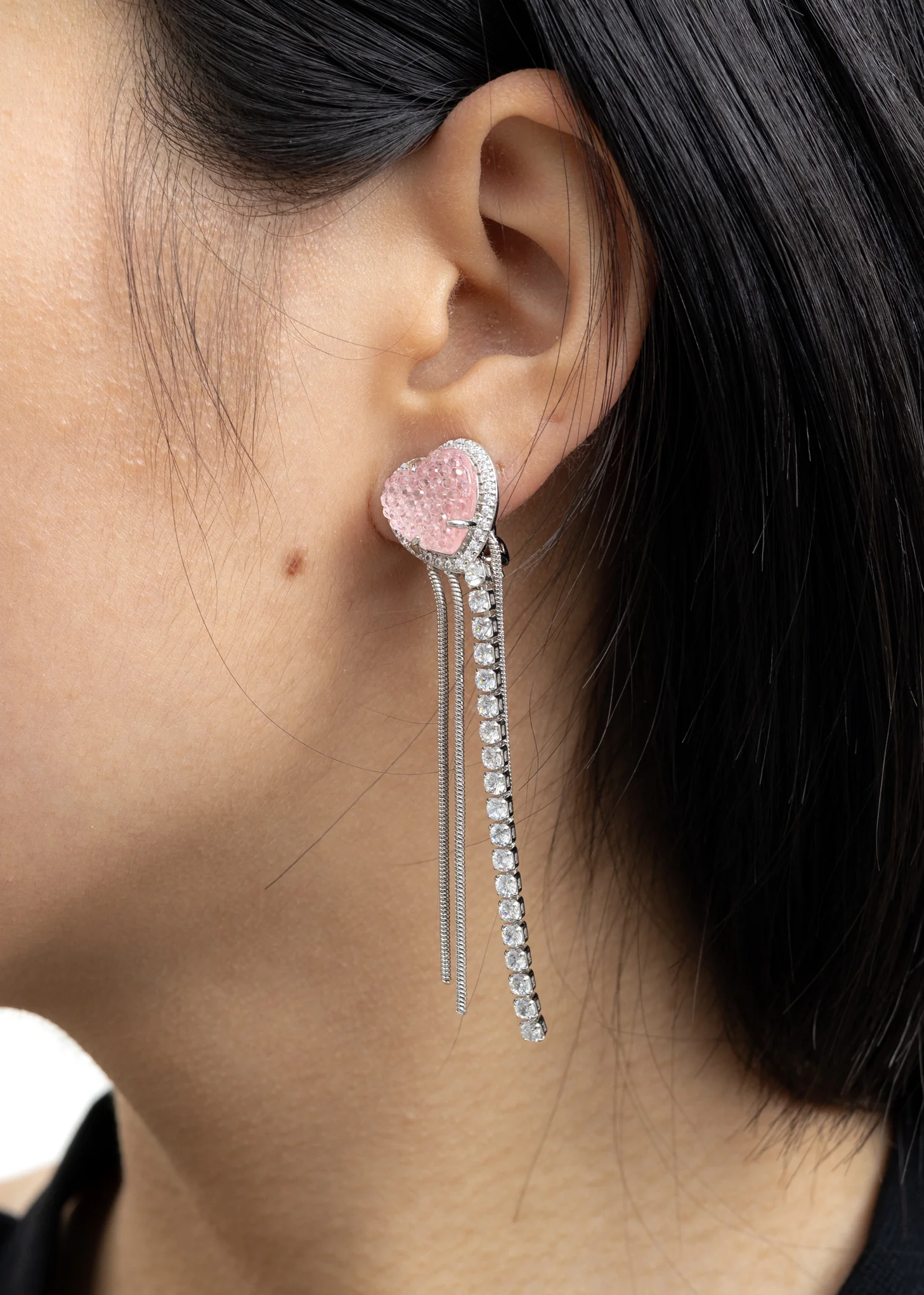 Rhinestone And Light Pink Heart Ear Cuff - Single - Image 3