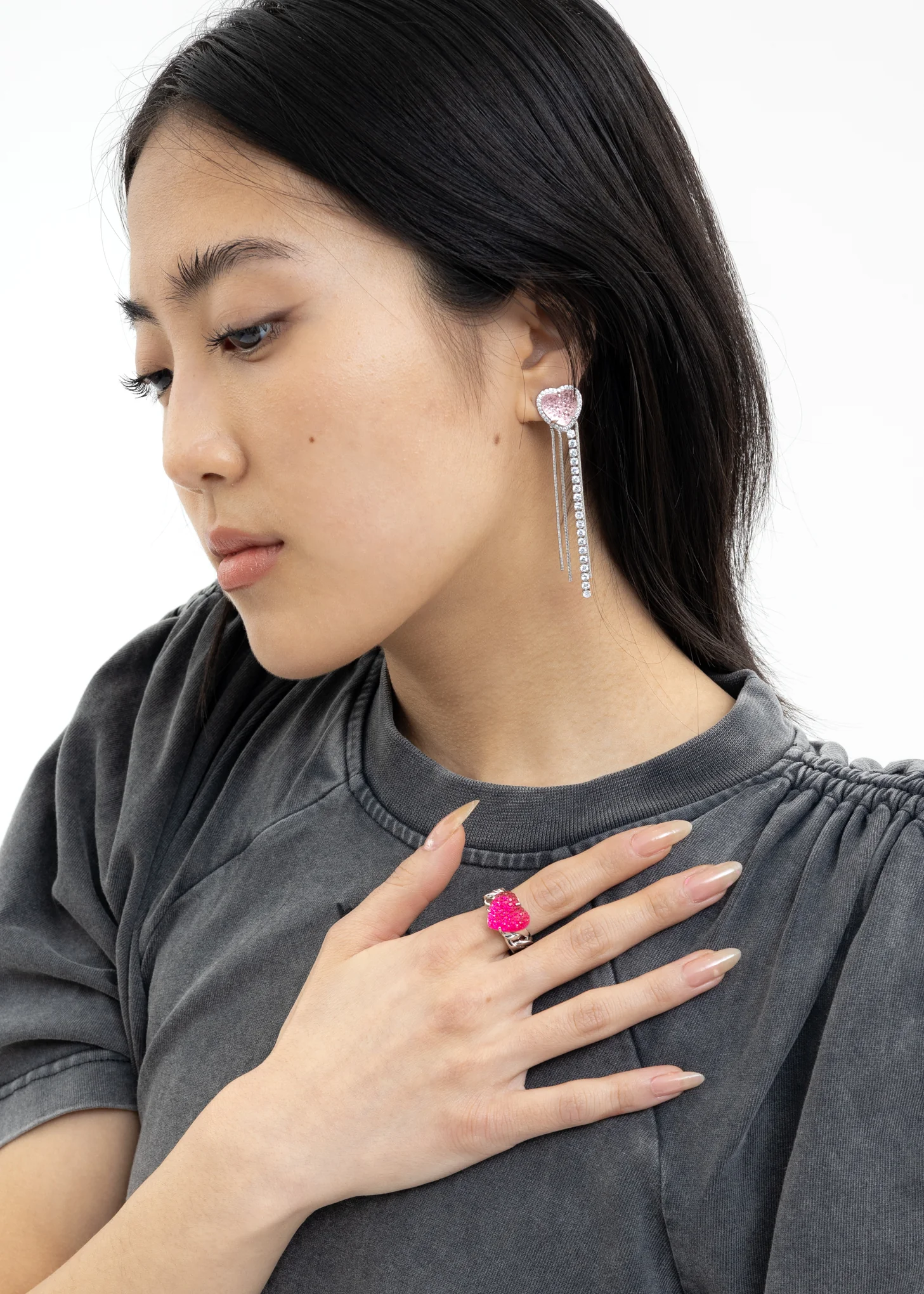 Rhinestone And Light Pink Heart Ear Cuff - Single - Image 4