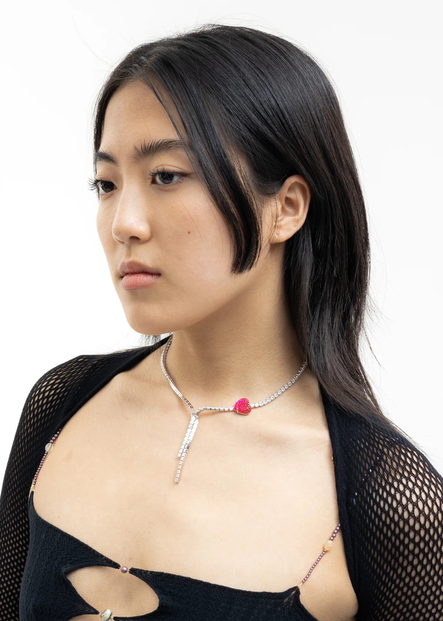 Rhinestone and Pink Heart Necklace - Image 2
