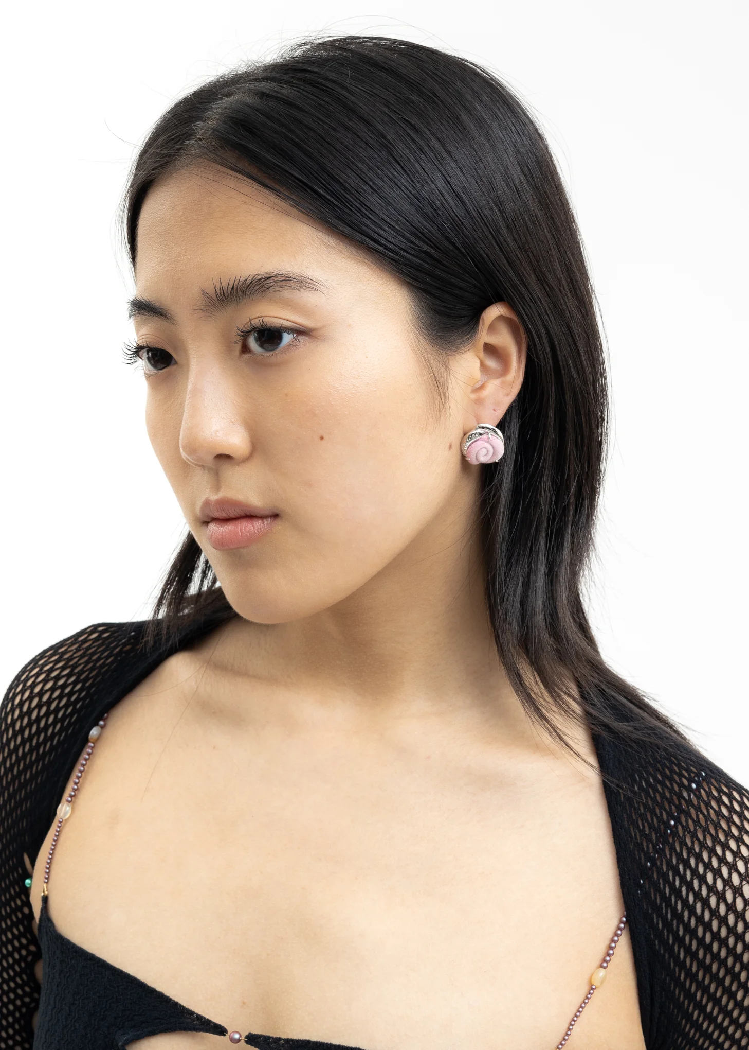 Silver And Pink Velvet Rose Earring -Single - Image 2