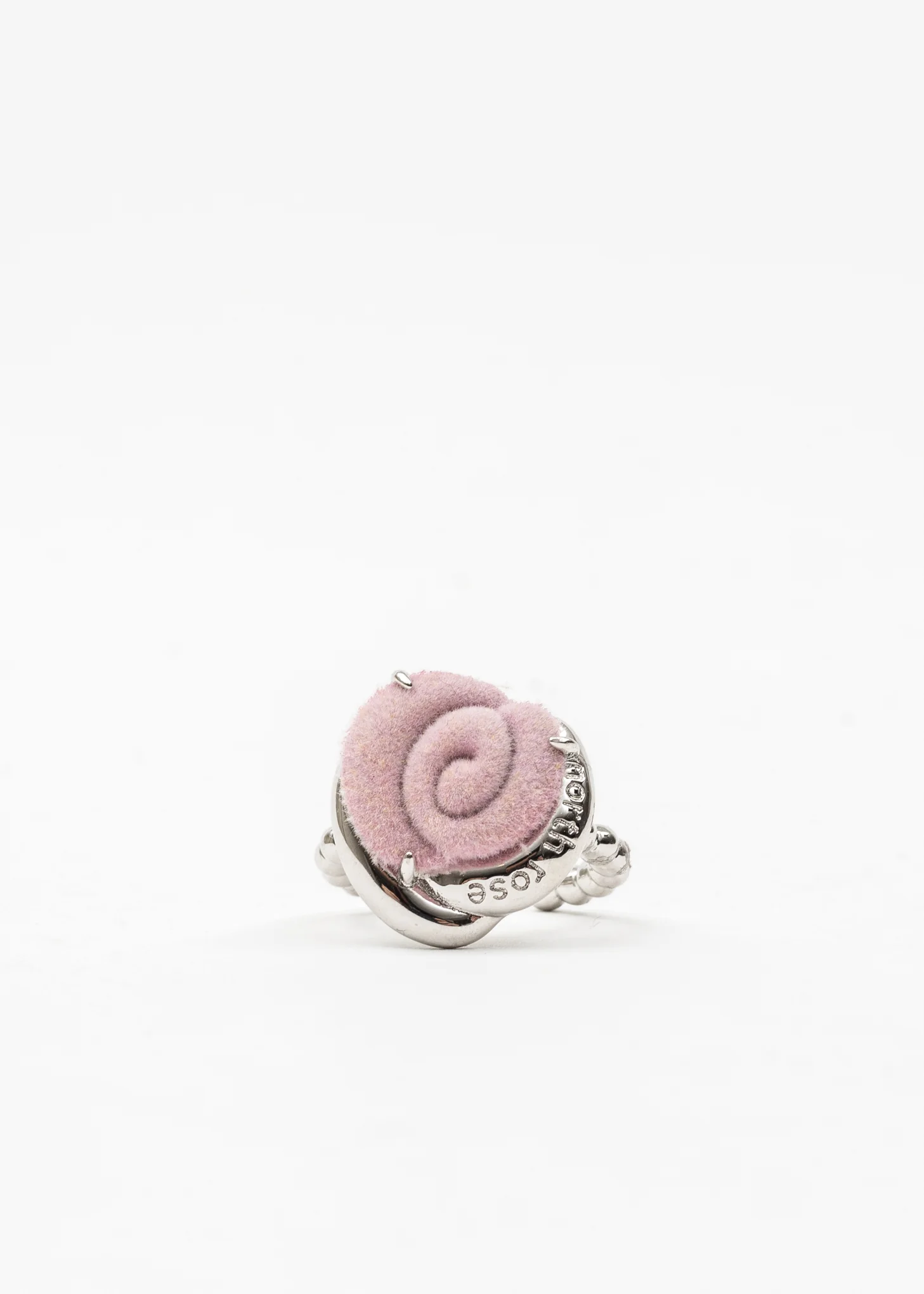 Silver And Pink Velvet Rose Ring