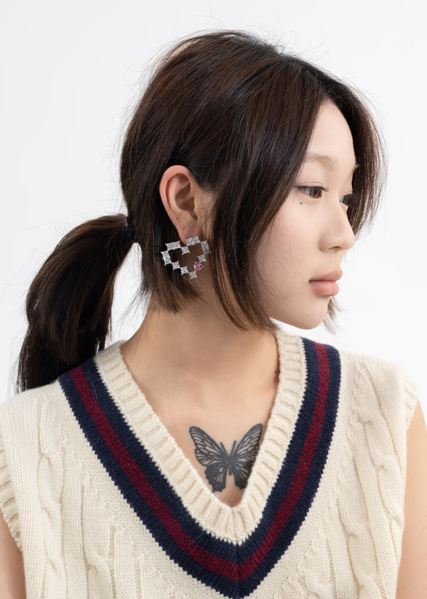 Rhinestone Big Hearts Earring - Single - Image 2