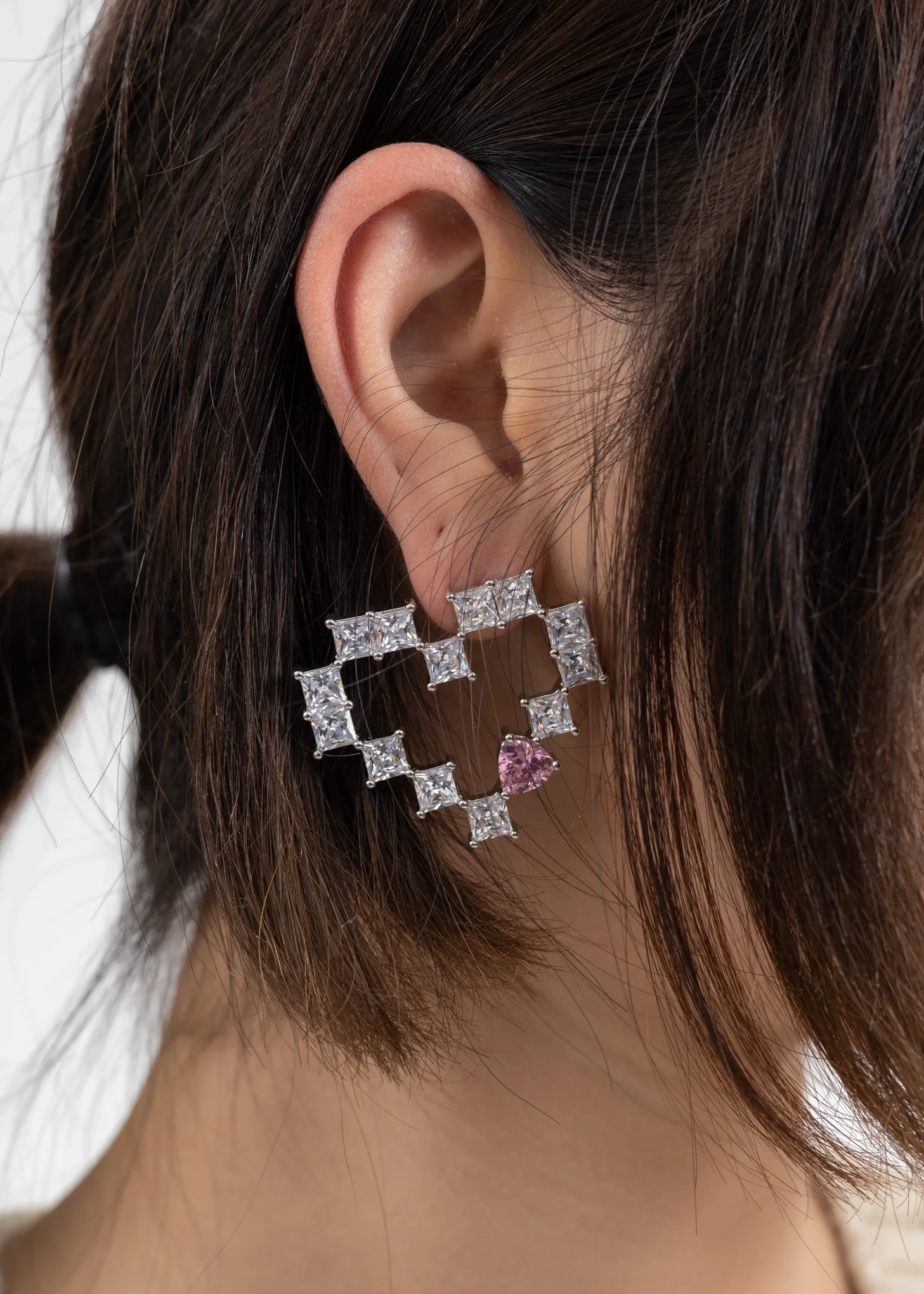 Rhinestone Big Hearts Earring - Single - Image 3