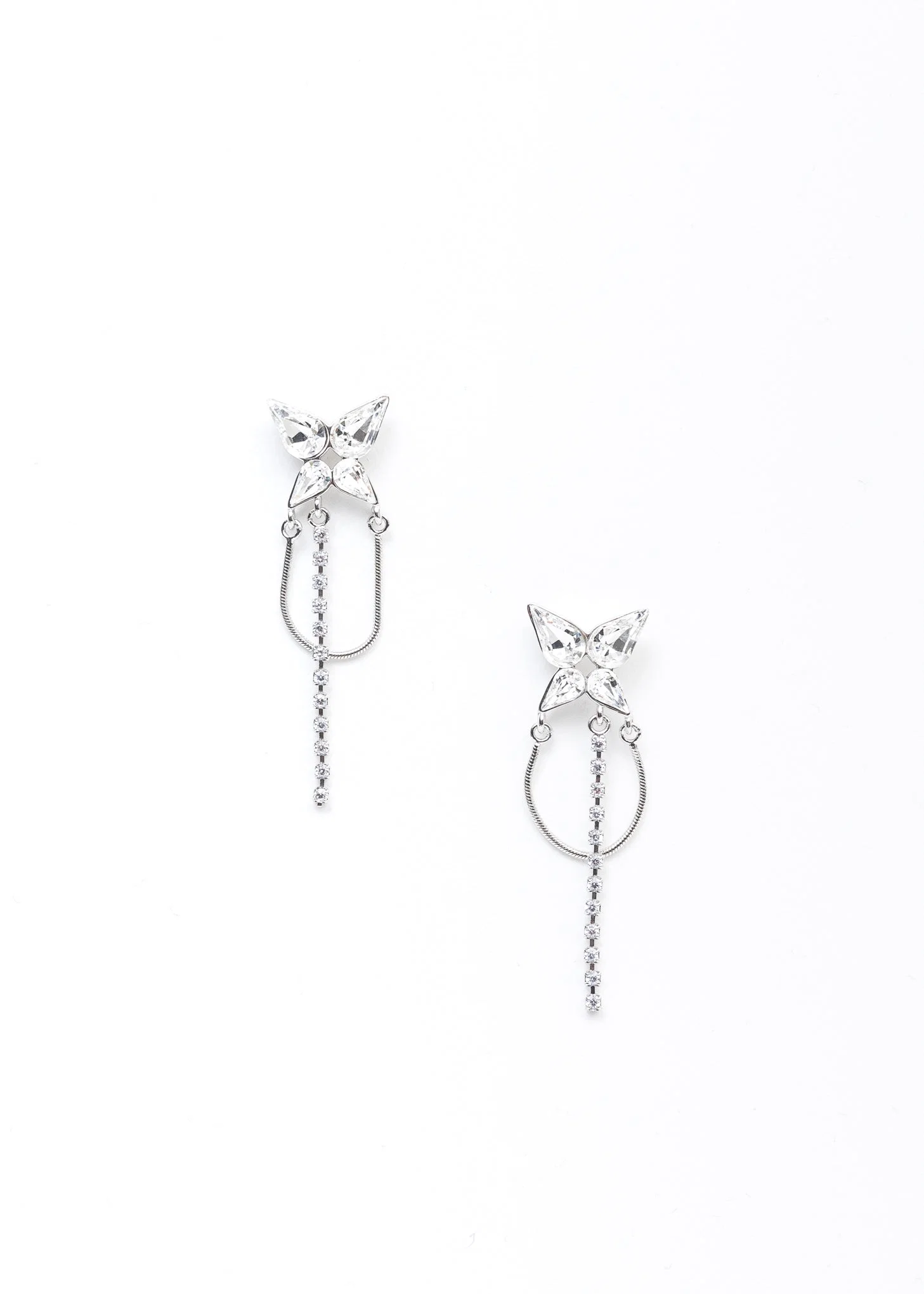 Rhinestone Butterfly And Chain Earring -Single
