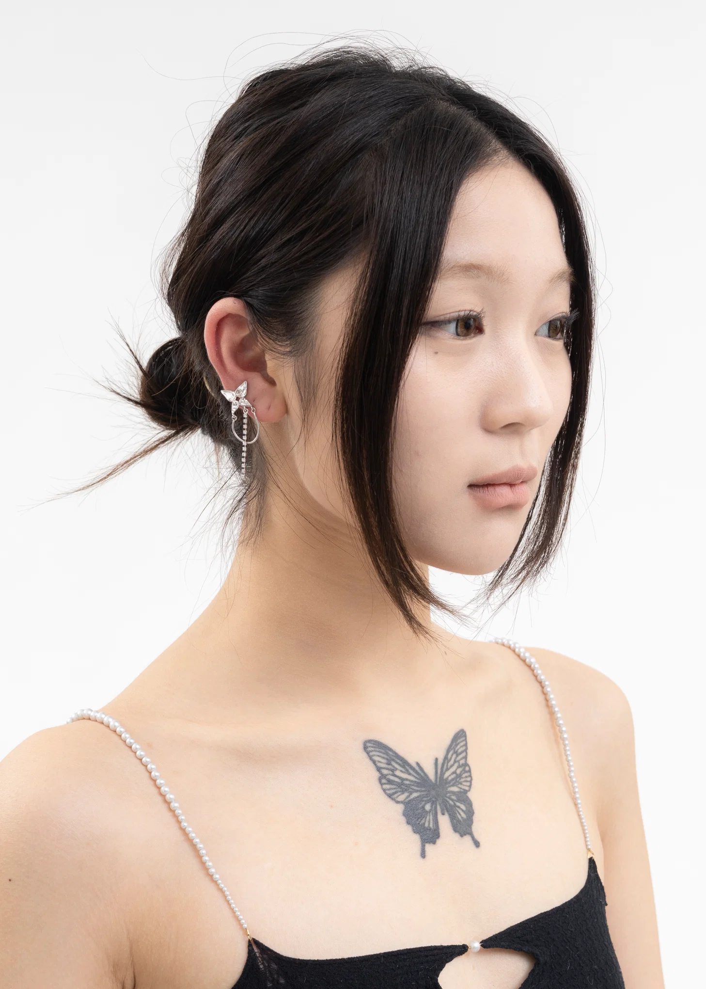 Rhinestone Butterfly And Chain Earring -Single - Image 2