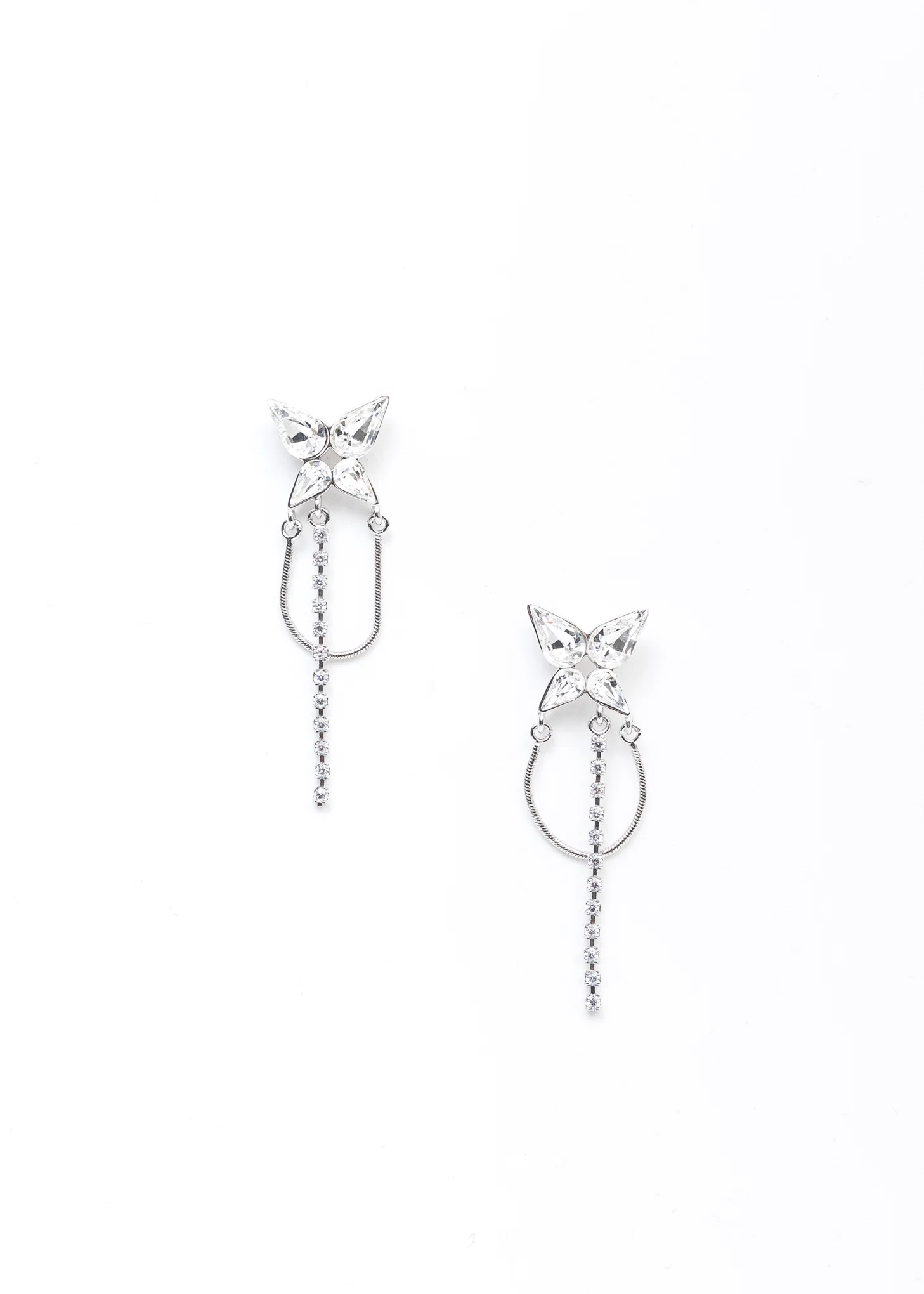 Rhinestone Butterfly And Chain Earring -Single
