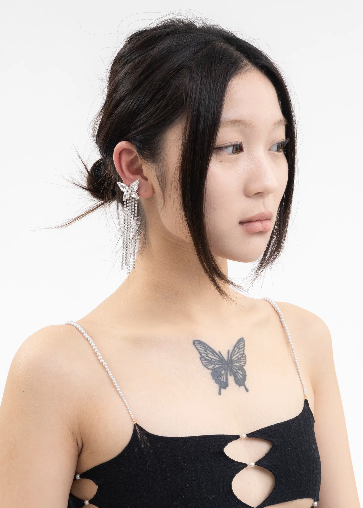 Rhinestone Butterfly And Chains Earring -Single - Image 2
