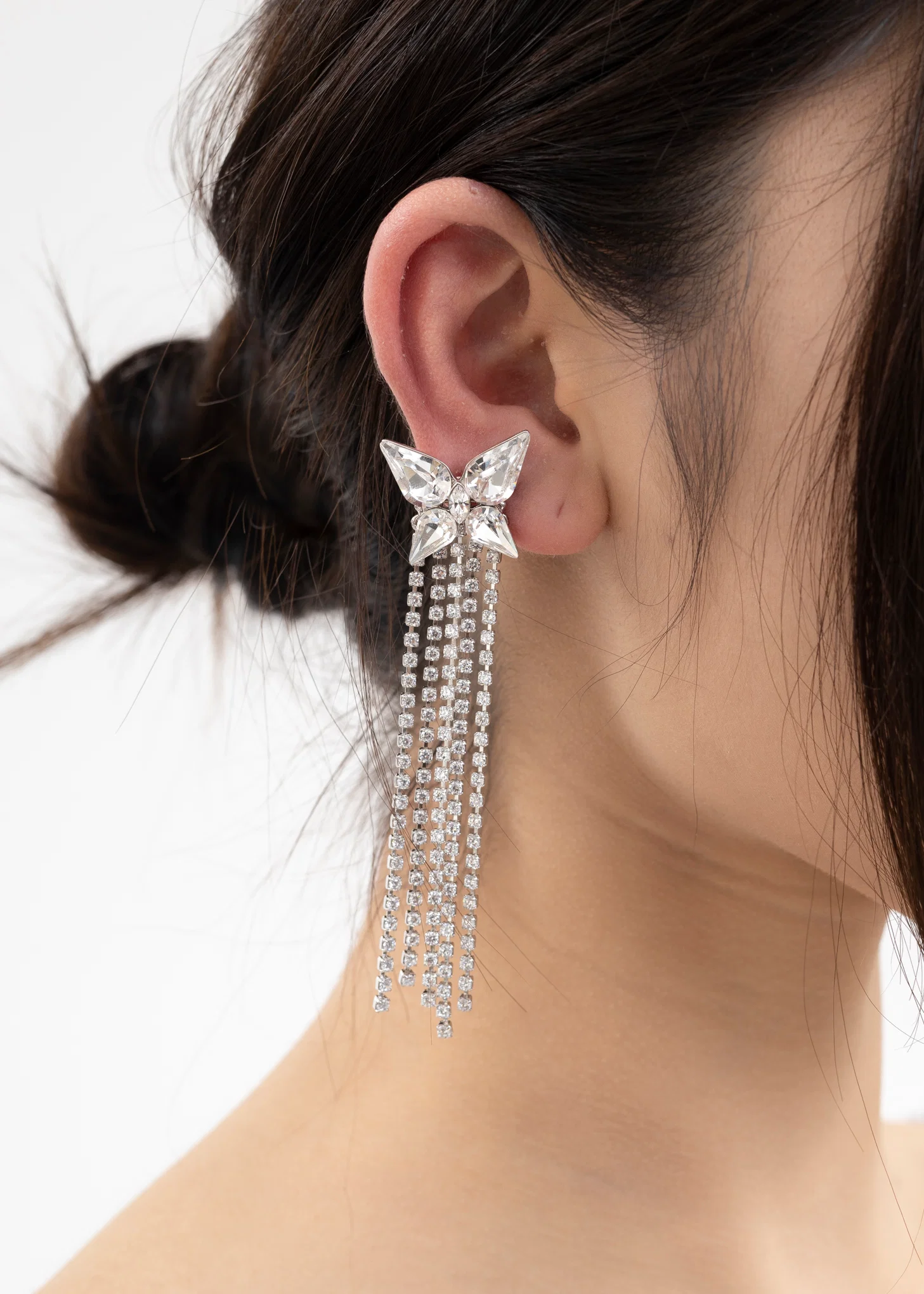 Rhinestone Butterfly And Chains Earring -Single - Image 3