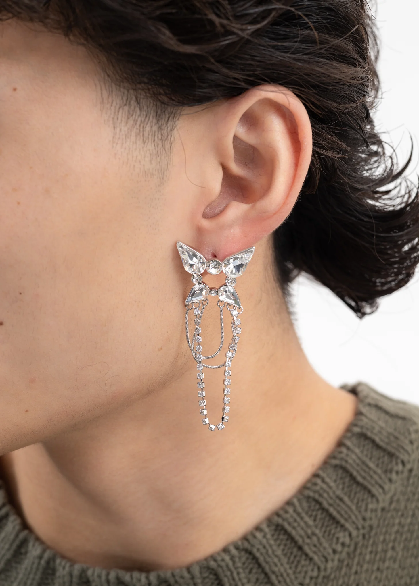 Rhinestone Butterfly And Chains Earring - Single - Image 3