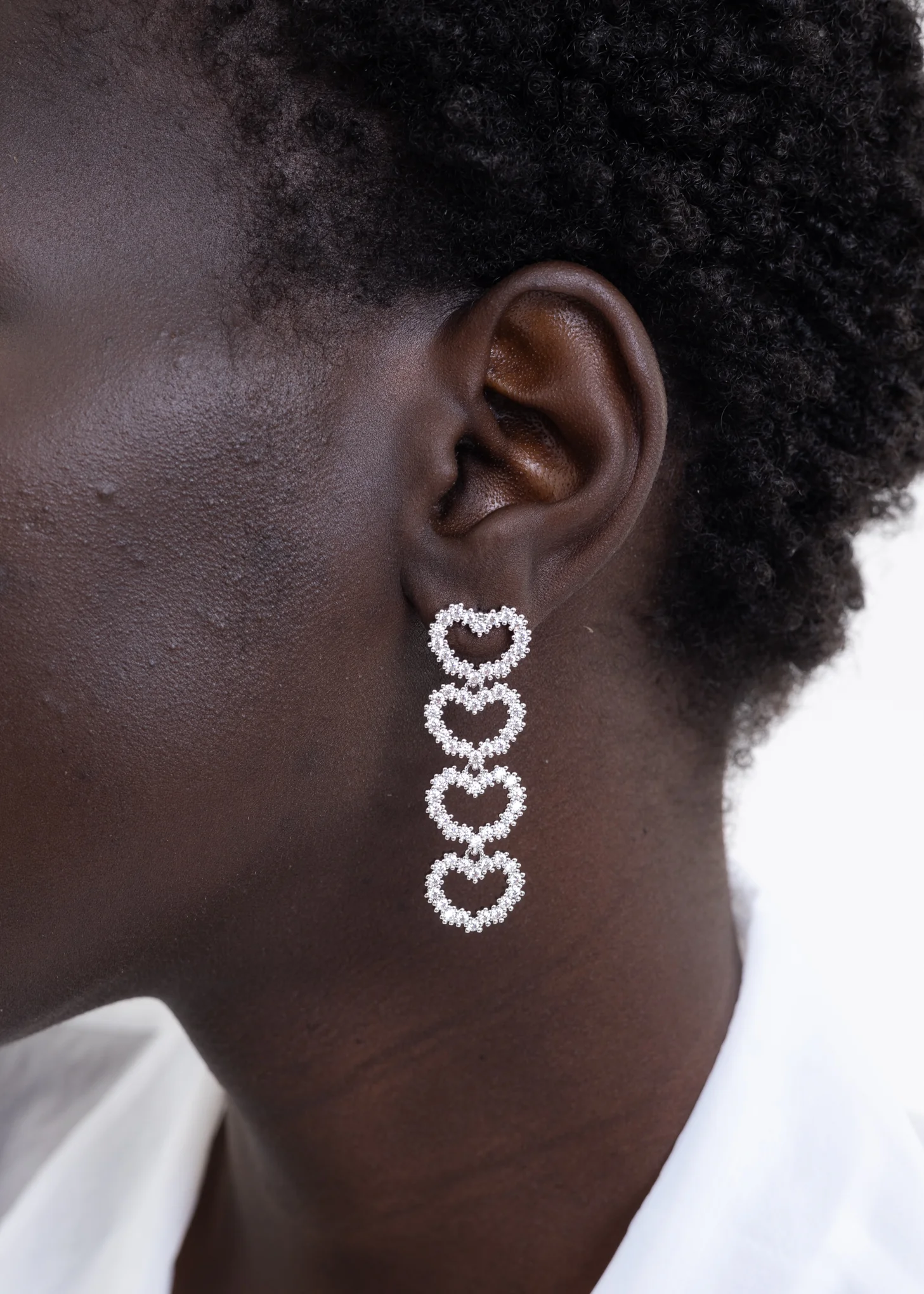 Rhinestone Hearts Earring -Single - Image 3