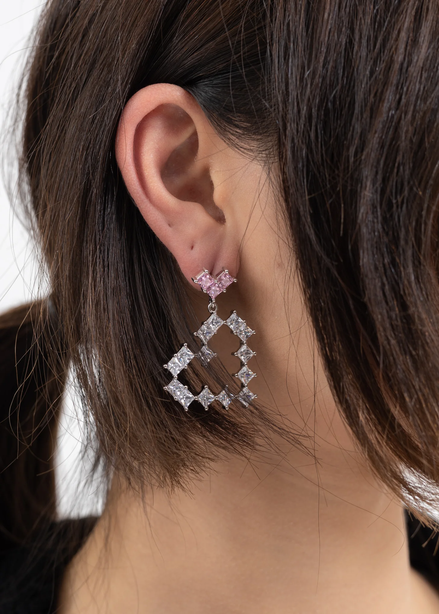 Rhinestone Two Hearts Earring - Single - Image 3