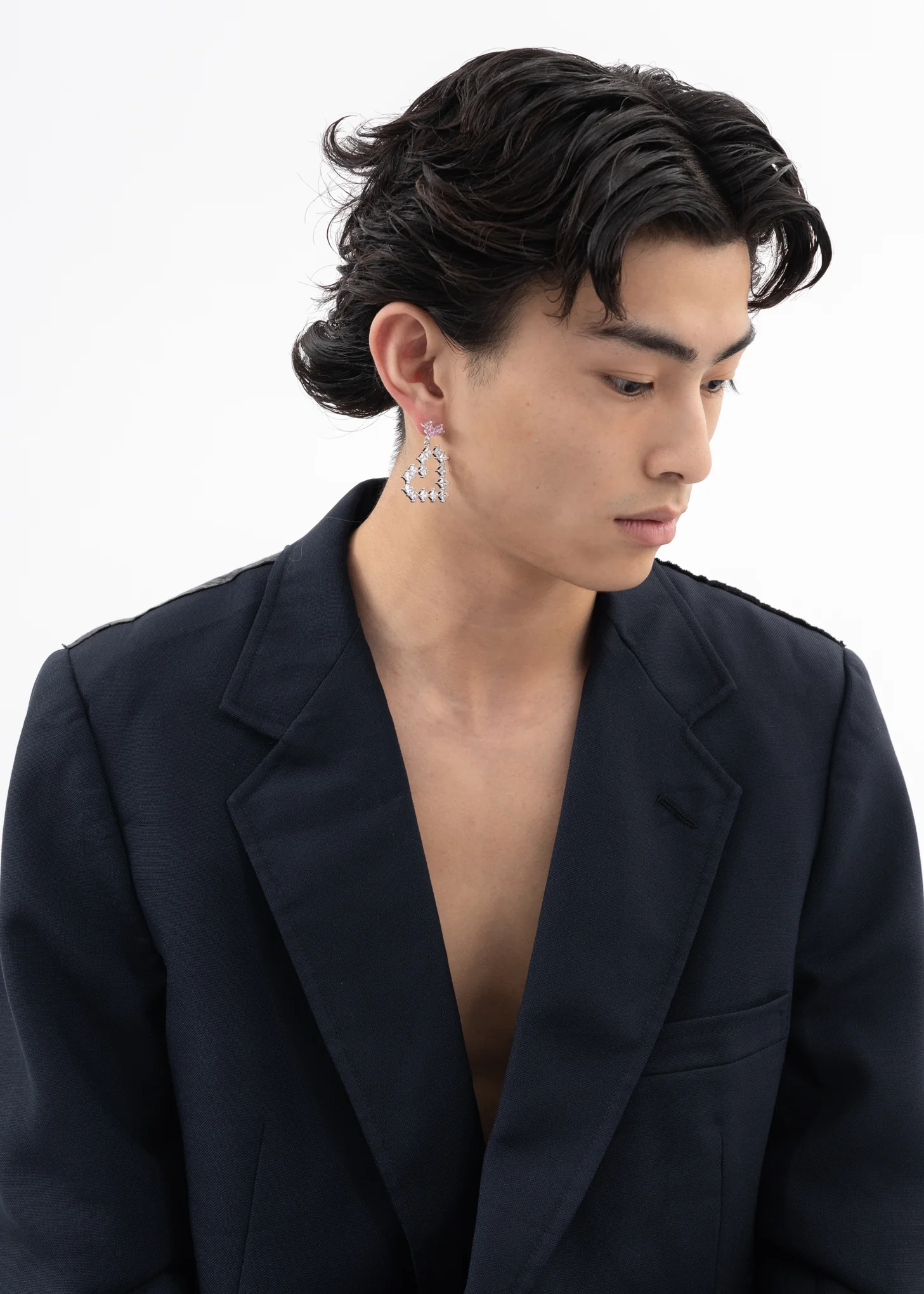 Rhinestone Two Hearts Earring - Single - Image 2