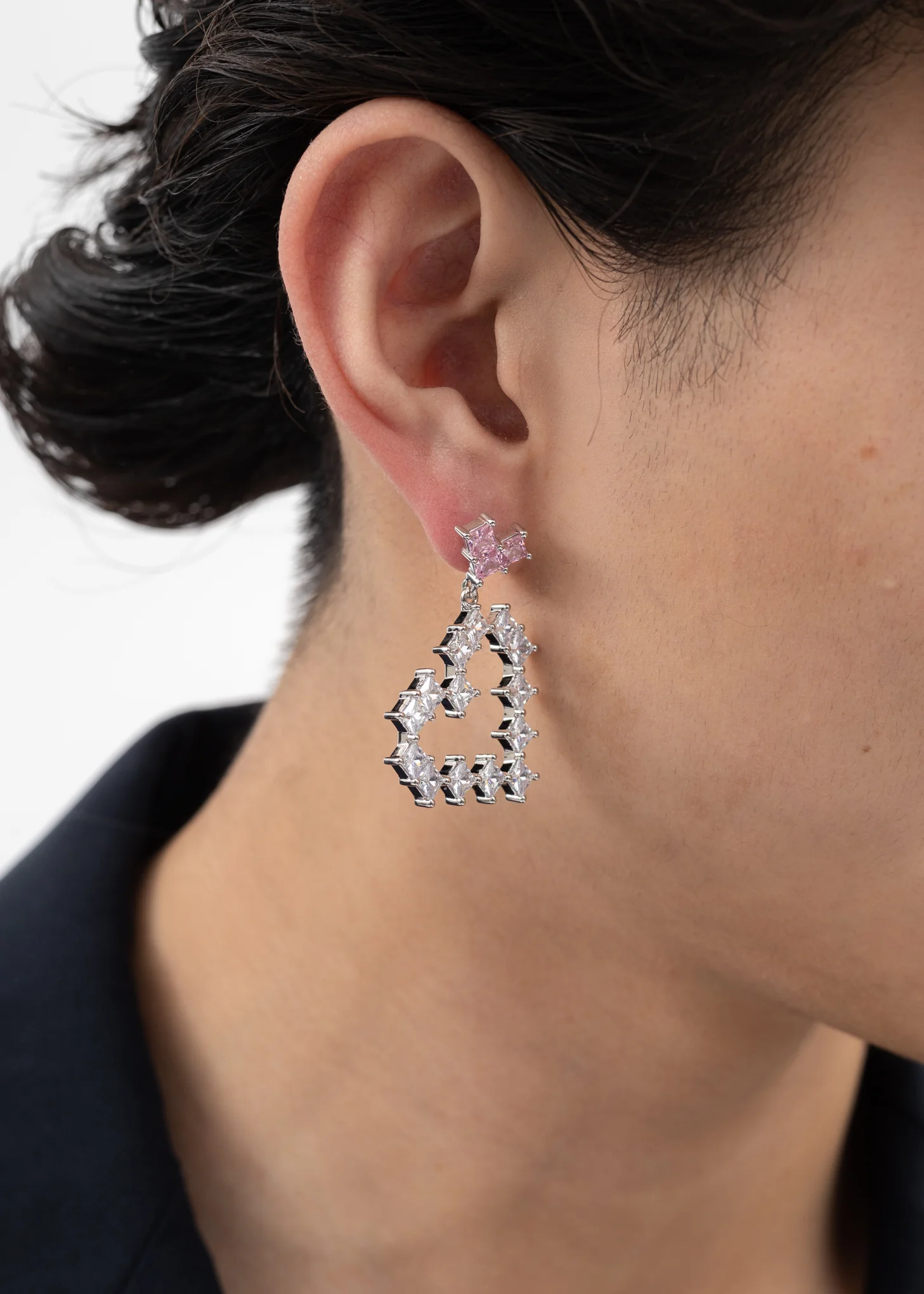 Rhinestone Two Hearts Earring - Single - Image 3