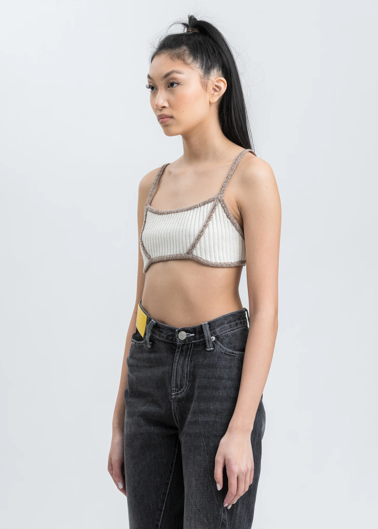 Rib Knit Exposed Seam Bra - Image 2