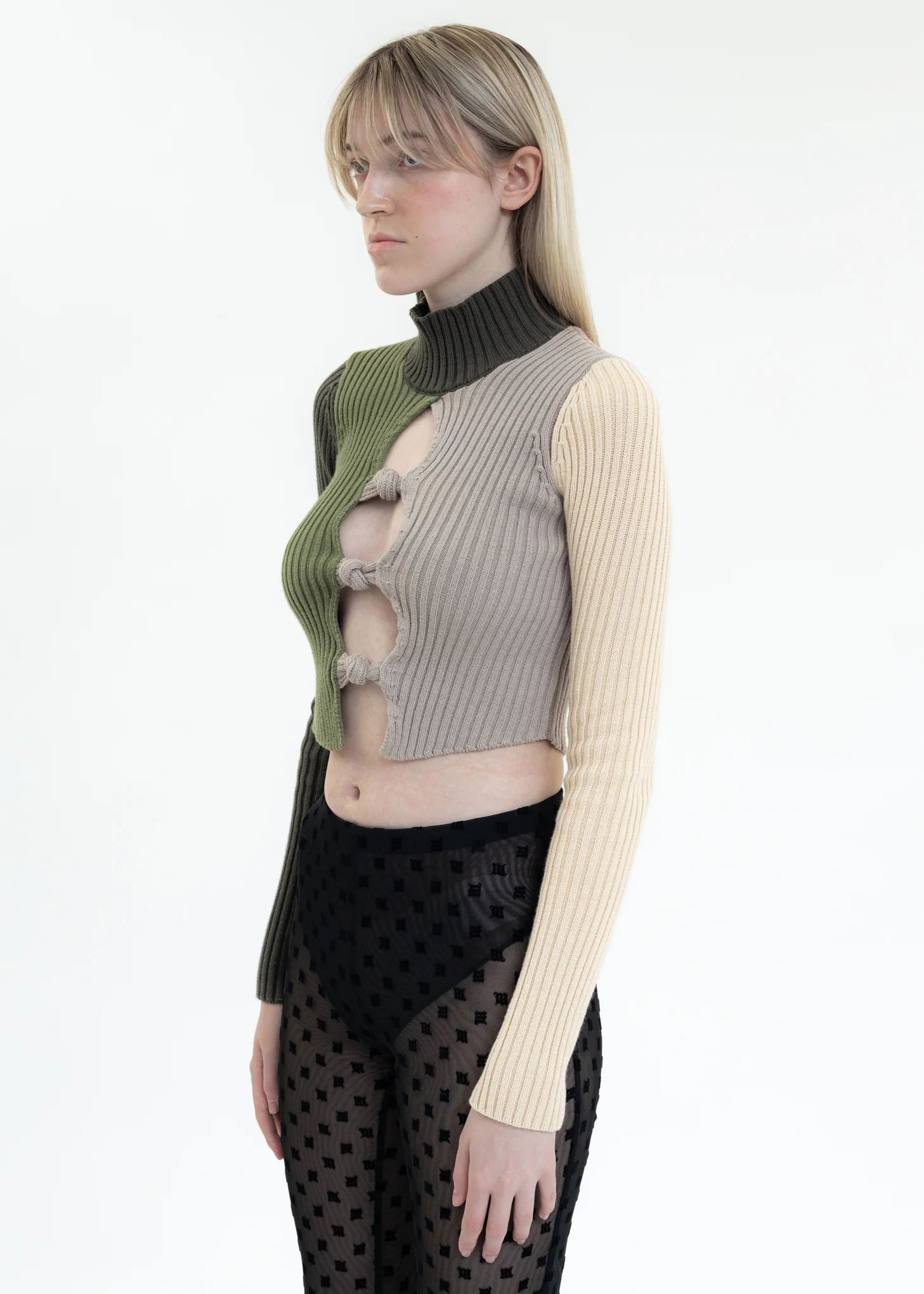 Multicolor Rib Knit Knotted Long Sleeve Top - Image 3