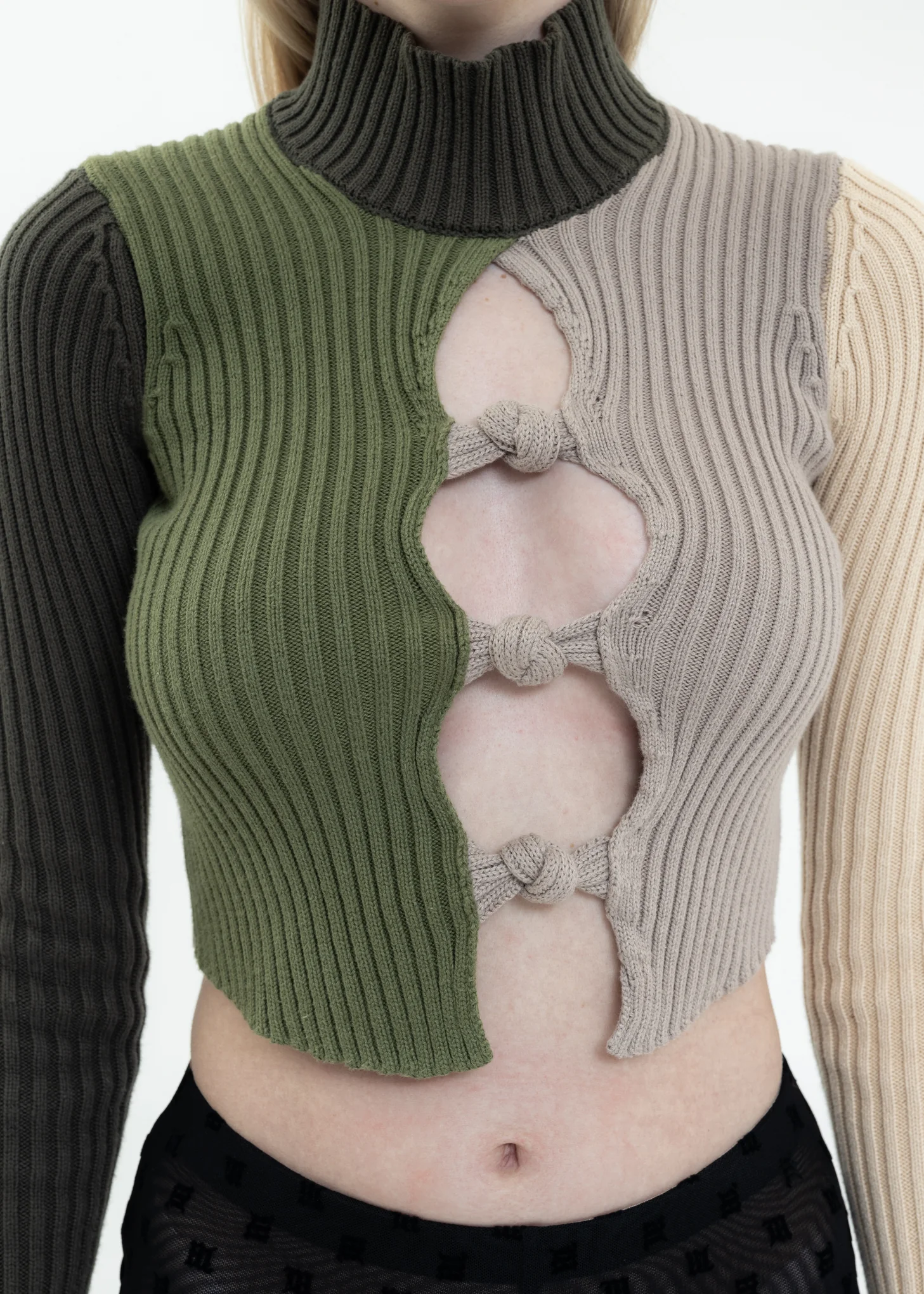 Multicolor Rib Knit Knotted Long Sleeve Top - Image 4