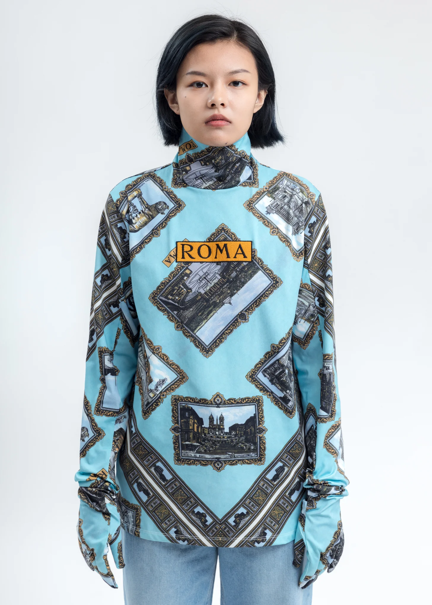 Roma Scarf Printed Long Sleeve Shirt
