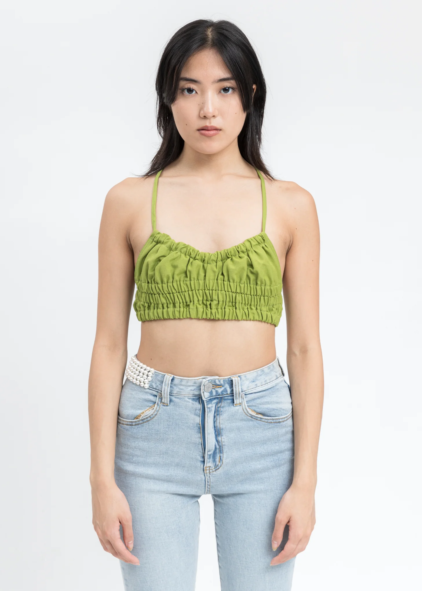 Green Ruched Tunnel Bra Top