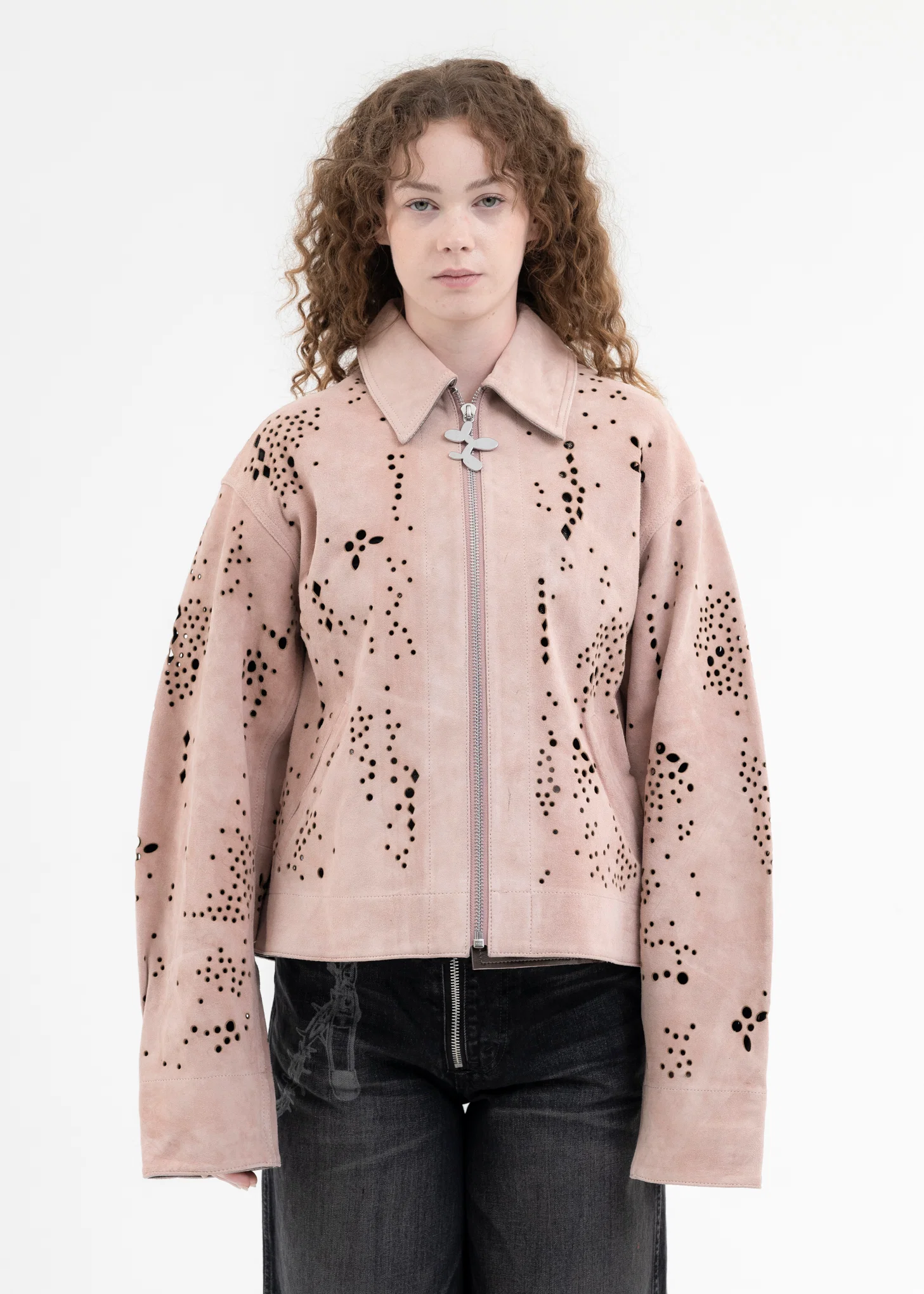 SALMON GALAXY-CUT LEATHER JACKET