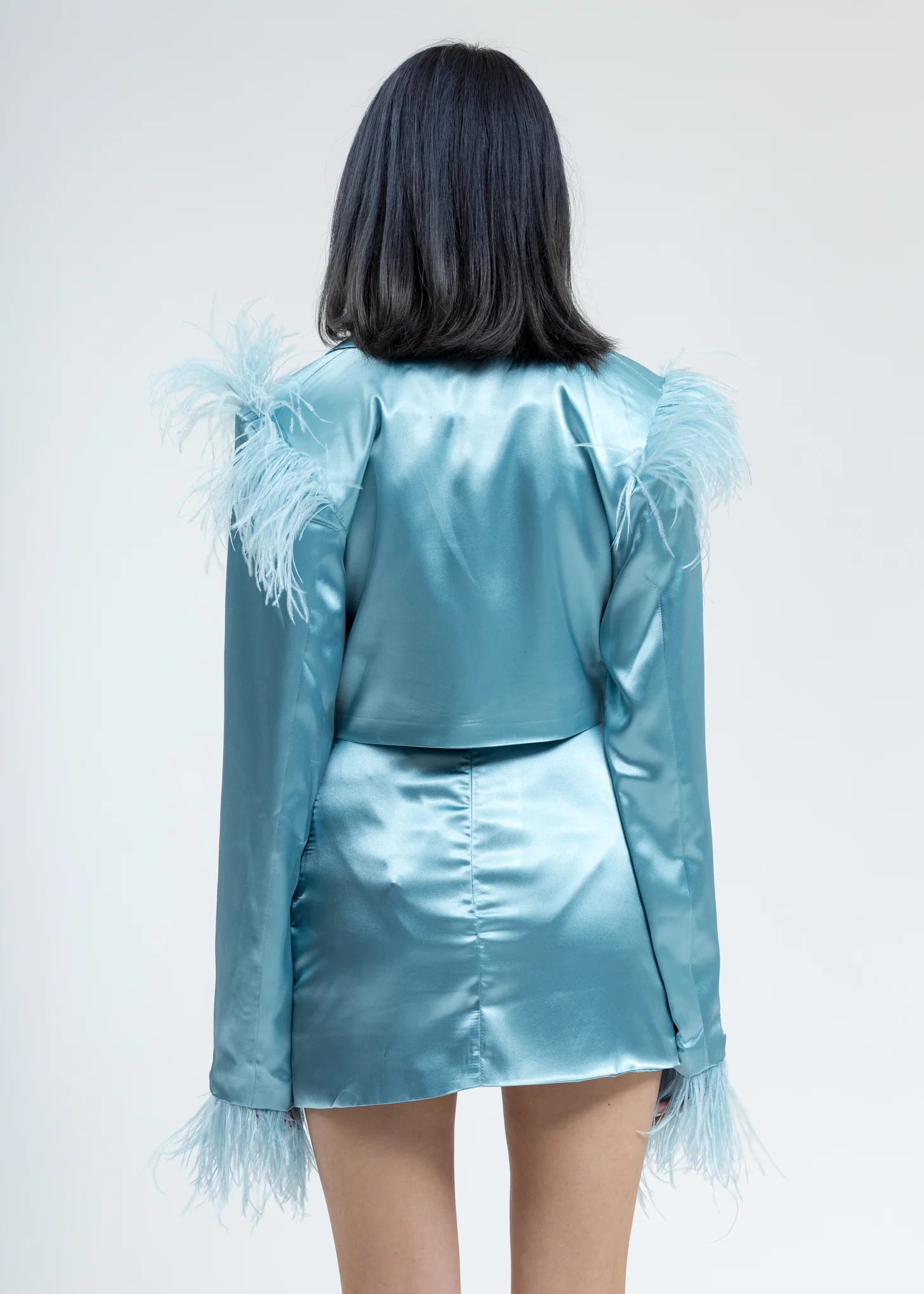 Seafoam Green Feather Double Breasted Cropped Blazer - Image 4