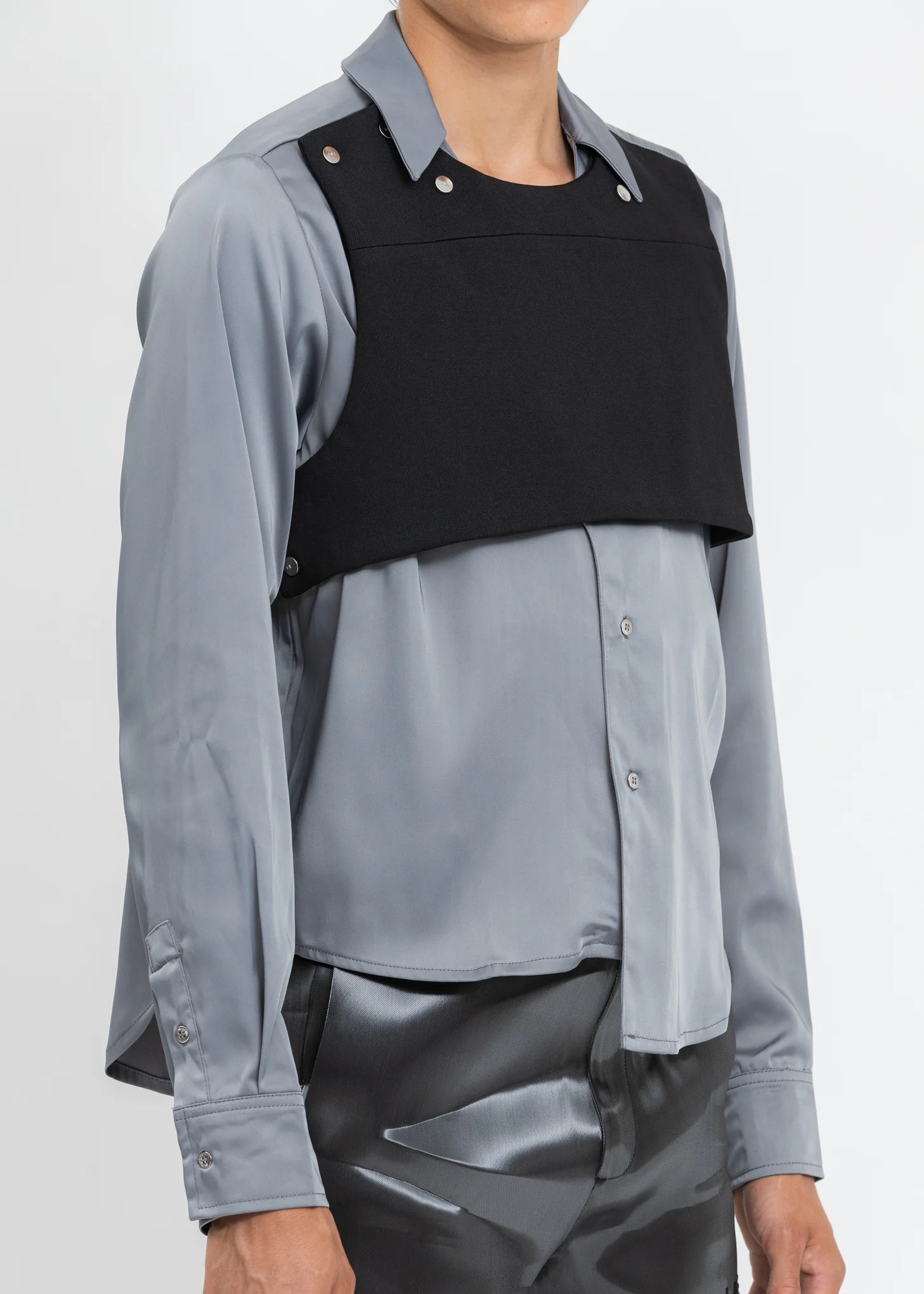 Grey Silk Rib Vested Shirt - Image 2