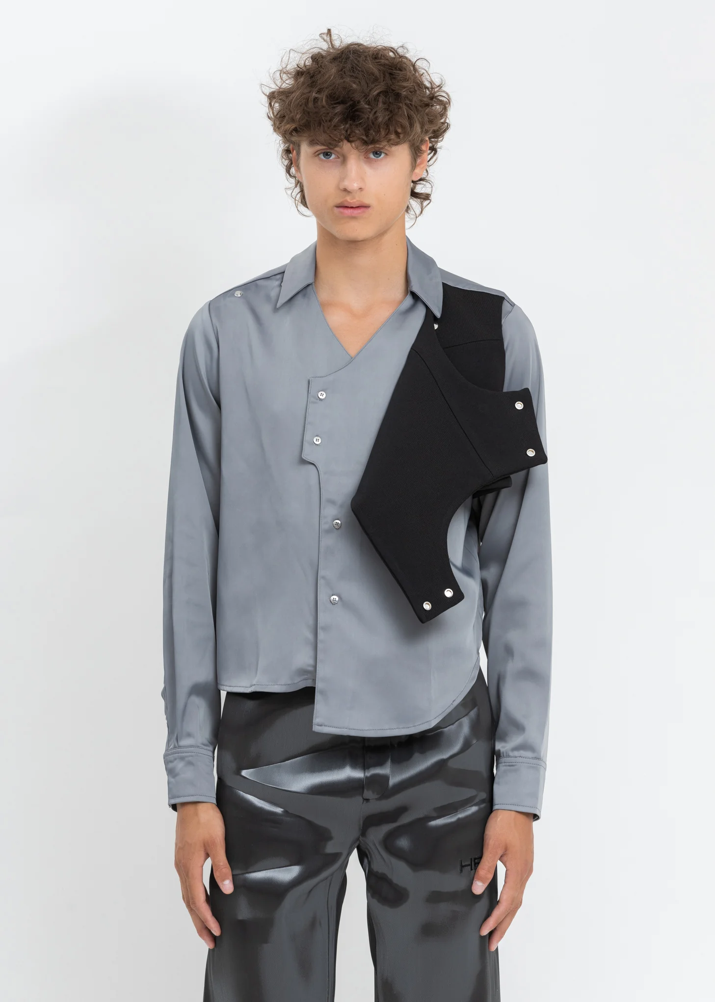 Grey Silk Rib Vested Shirt - Image 4